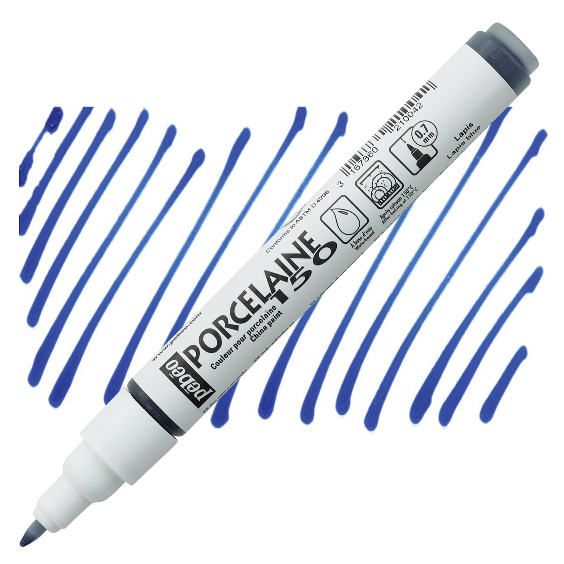 Pebeo Porcelaine 150 Paint Marker - Lapis Blue, Fine Point marker and swatch