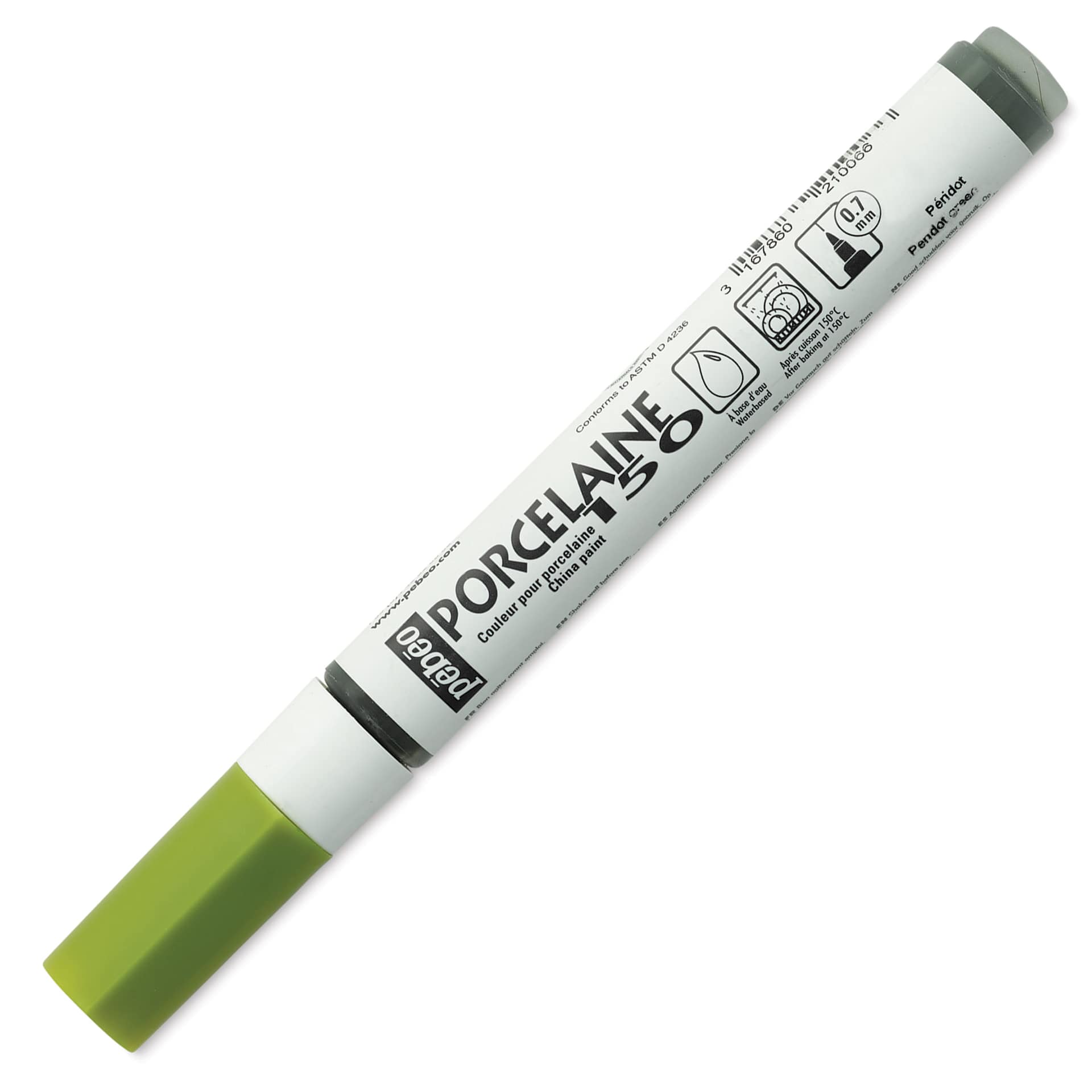 Pebeo Porcelaine 150 Paint Marker - Peridot Green, Fine Point with cap on