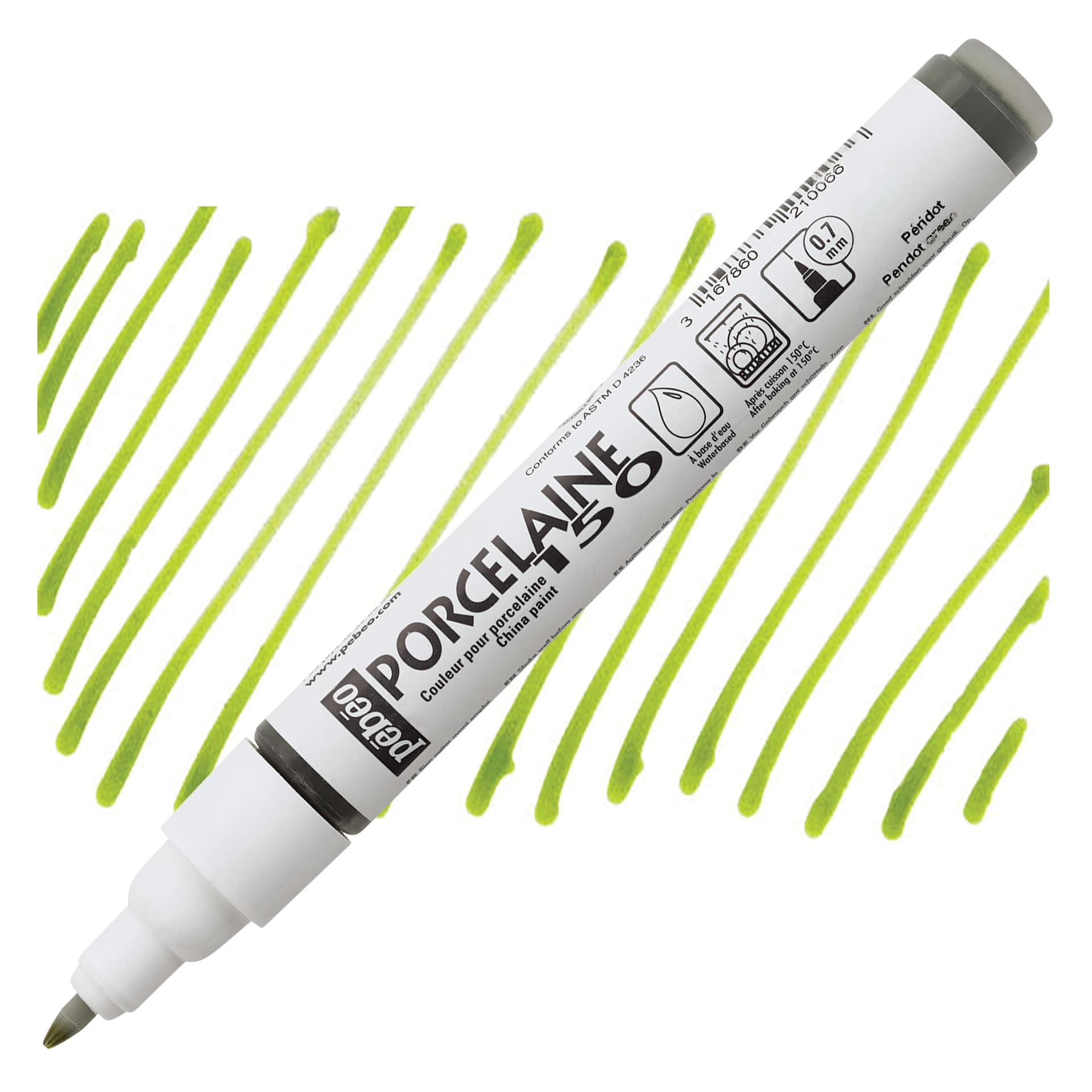 Pebeo Porcelaine 150 Paint Marker - Peridot Green, Fine Point marker and swatch
