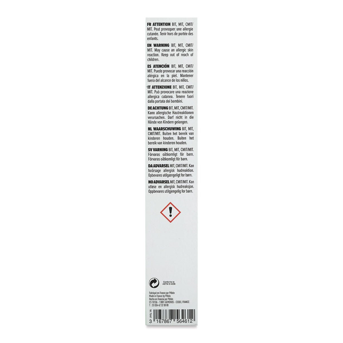Pebeo Vitrea 160 Initiation Set, Set of 6, 20 ml bottles, Back Of Box