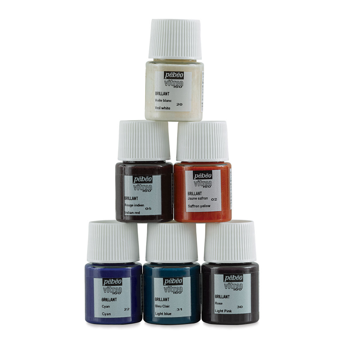Pebeo Vitrea 160 Initiation Set, Set of 6, 20 ml bottles, Bottles Stacked On Each Other