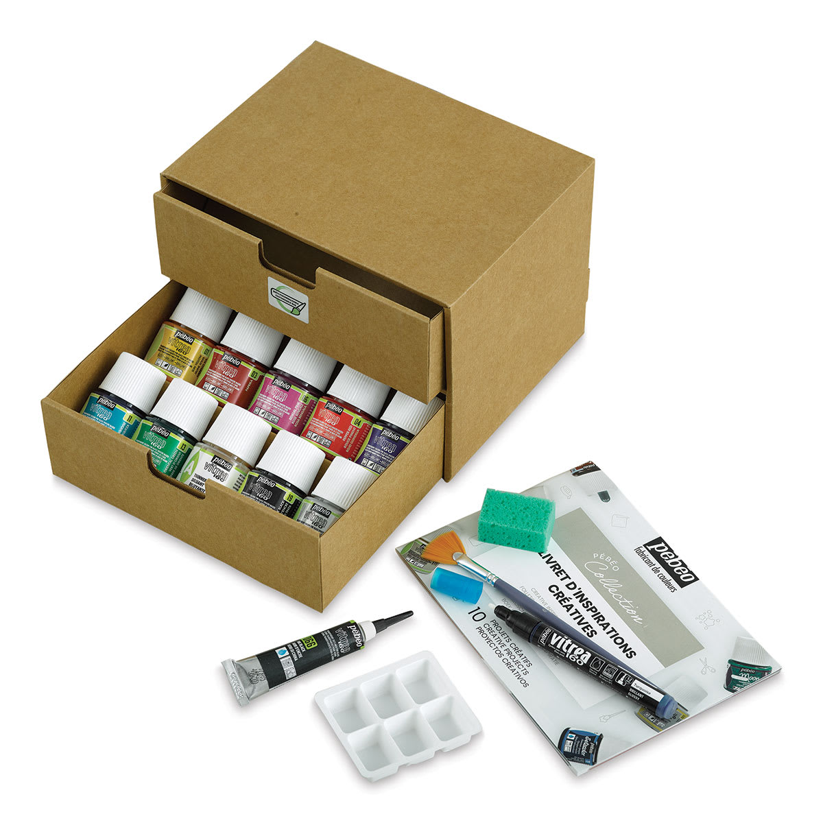 Pebeo Vitrea 160 Glass Paints - Set of 10 Colors, 45 ml bottles, Package Open