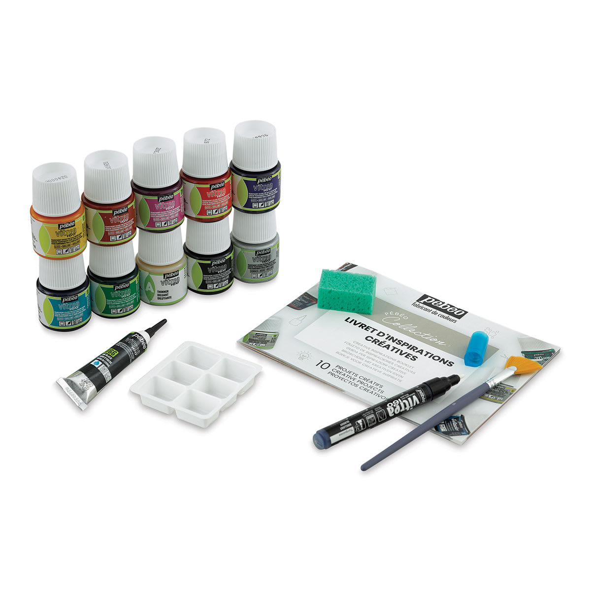 Pebeo Vitrea 160 Glass Paints - Set of 10 Colors, 45 ml bottles, Set Contents