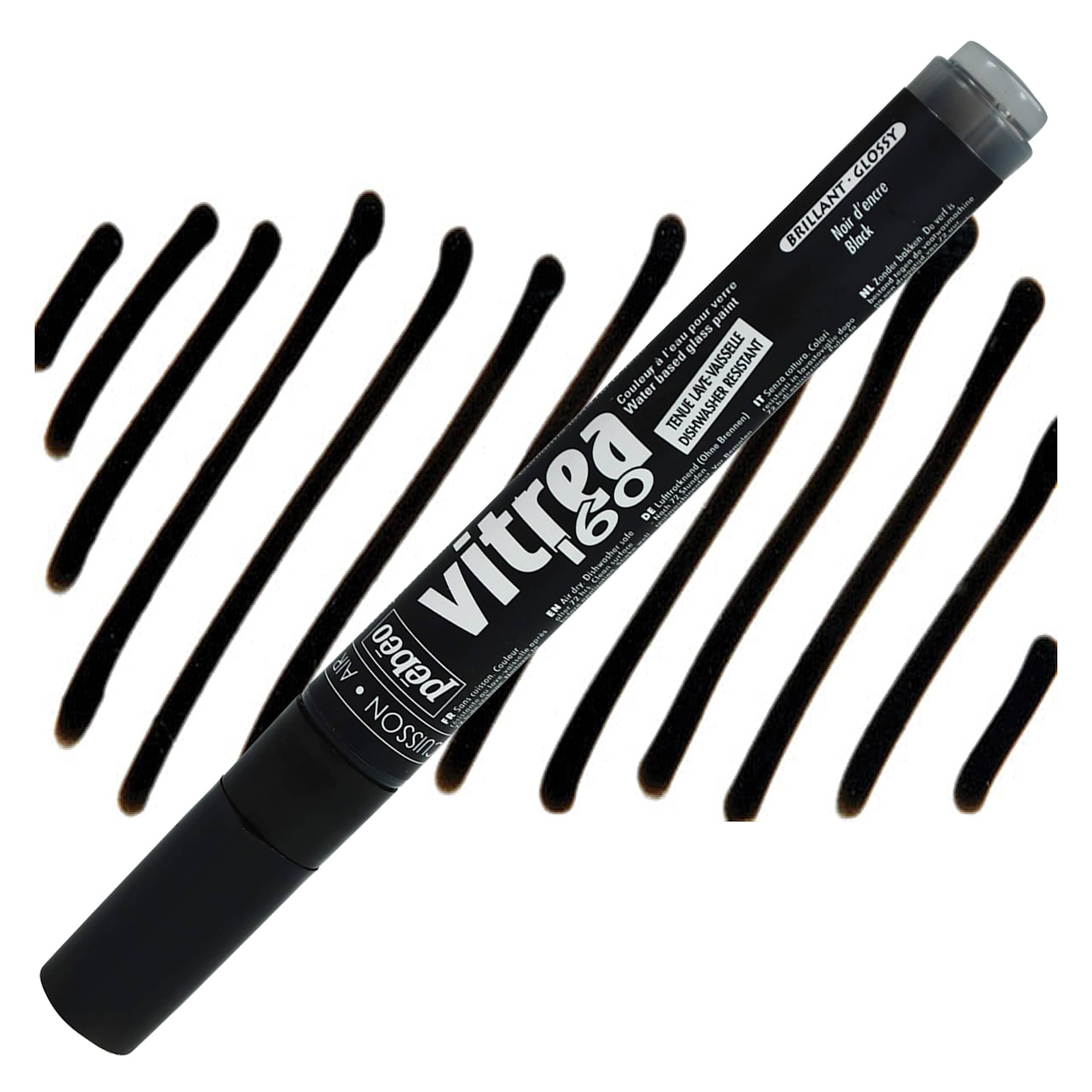 Pebeo Vitrea 160 Paint Marker - Ink Black, Glossy and swatch