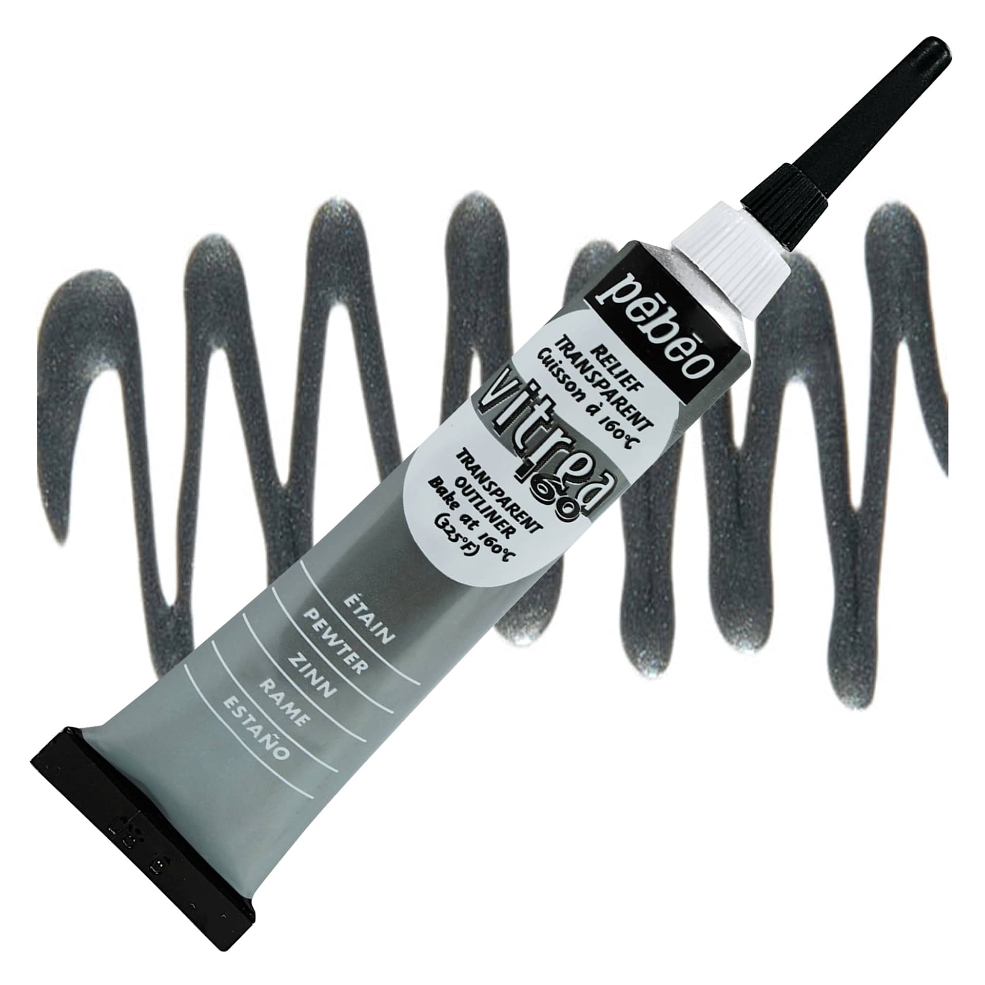 Pebeo Vitrea 160 Outliner - Pewter, Outliner, 20 ml tube and swatch