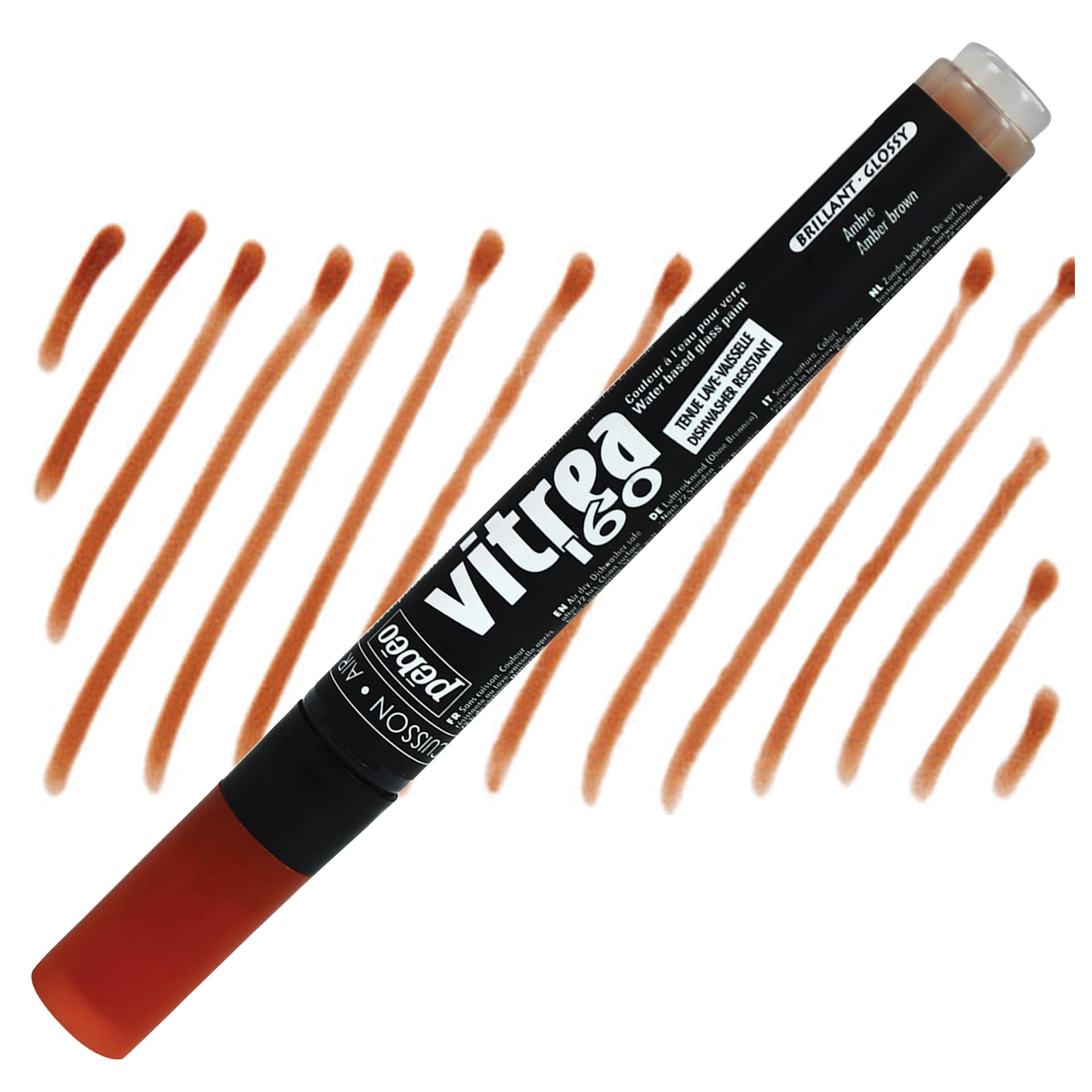 Pebeo Vitrea 160 Paint Marker - Amber Brown, Glossy marker and swatch