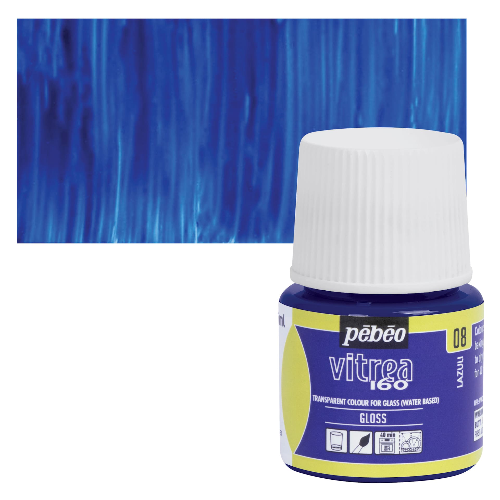Pebeo Vitrea 160 Glass Paint - Lazuli, Glossy, 45 ml bottle and swatch