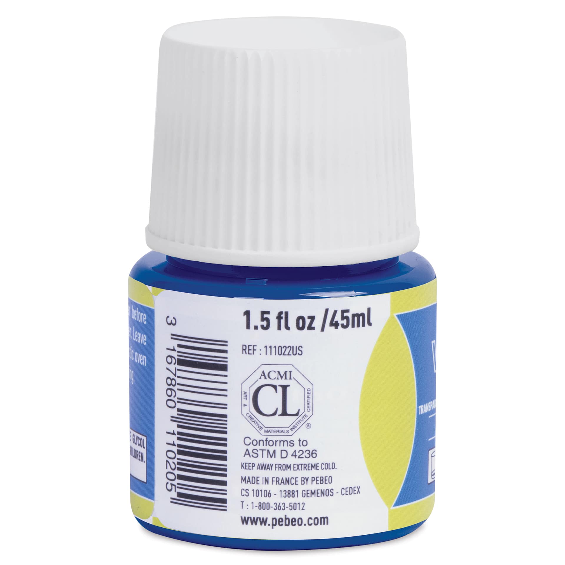 Pebeo Vitrea 160 Glass Paint - Cyan, Glossy, 45 ml bottle (side)