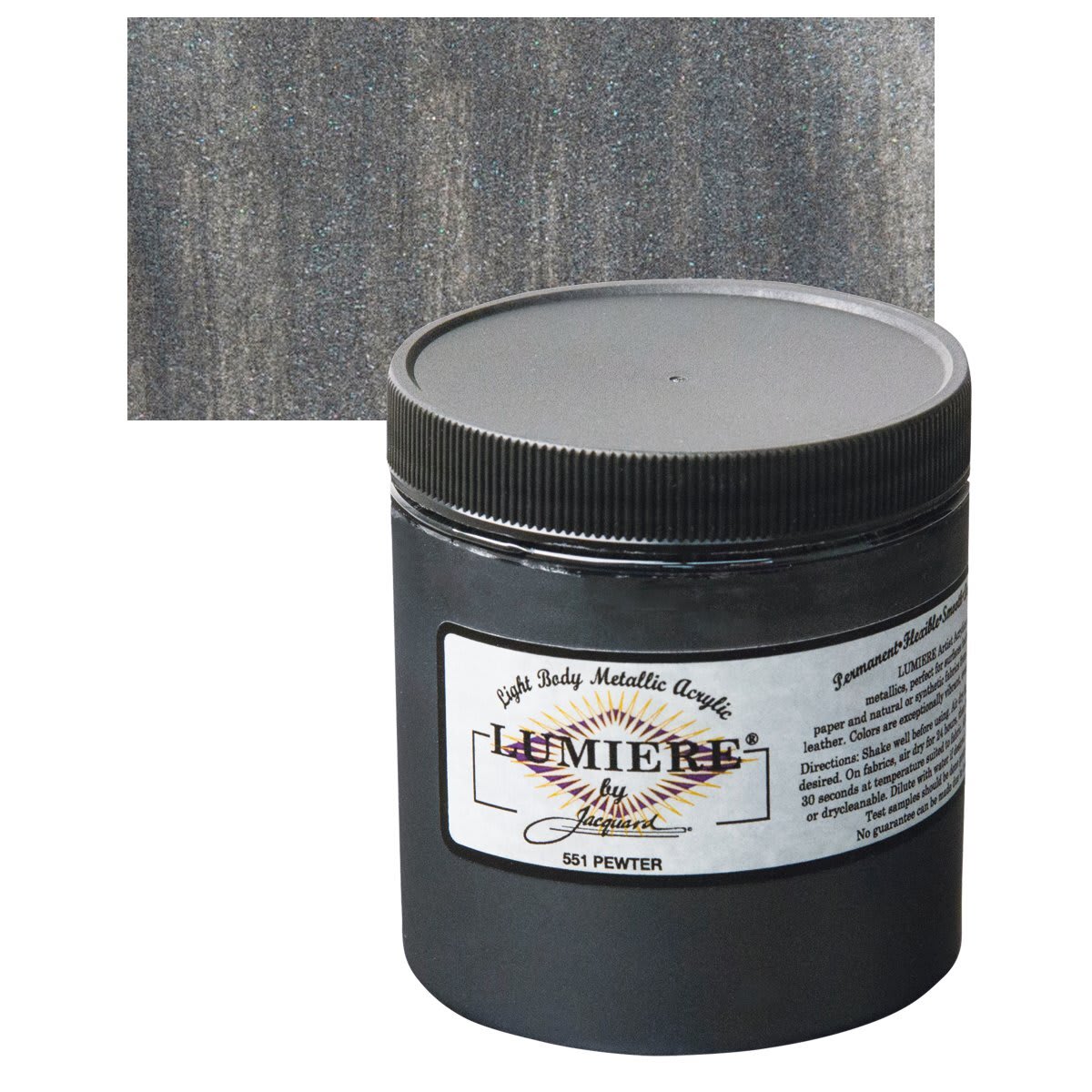 Jacquard Lumiere Acrylic - Pewter, 8 oz Jar and swatch