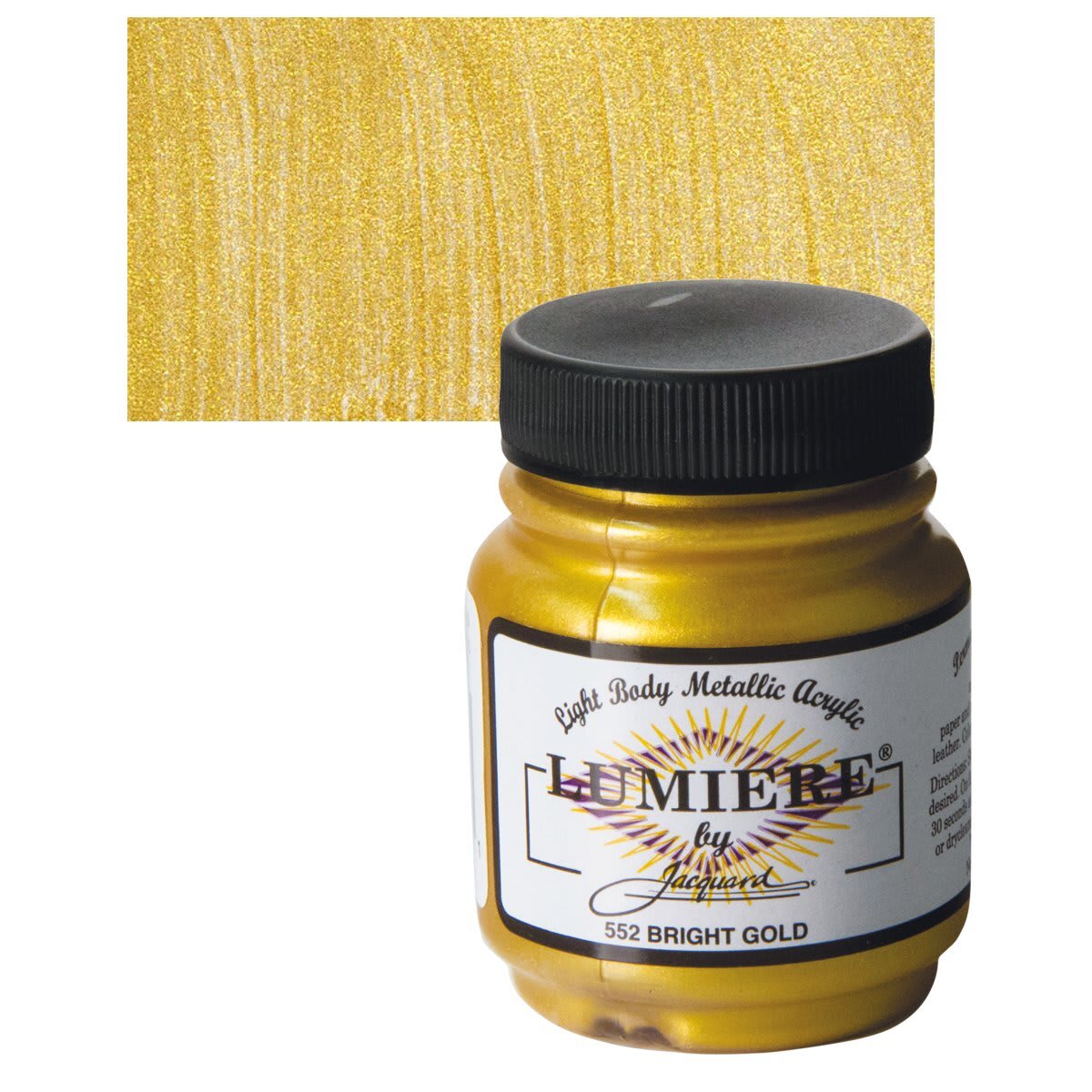 Jacquard Lumiere Acrylic - 2.25 oz, Metallic Bright Gold and swatch