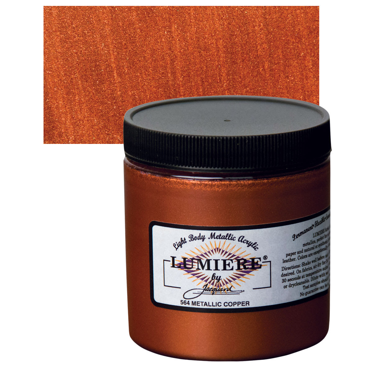 Jacquard Lumiere Acrylic - Metallic Copper, 8 oz Jar and swatch