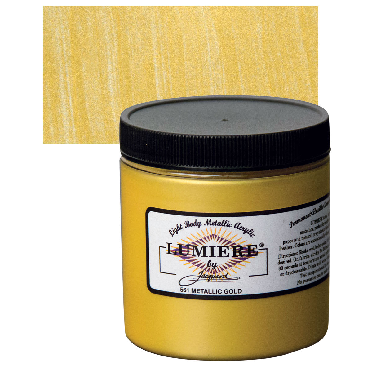 Jacquard Lumiere Acrylic - Metallic Gold, 8 oz Jar and swatch