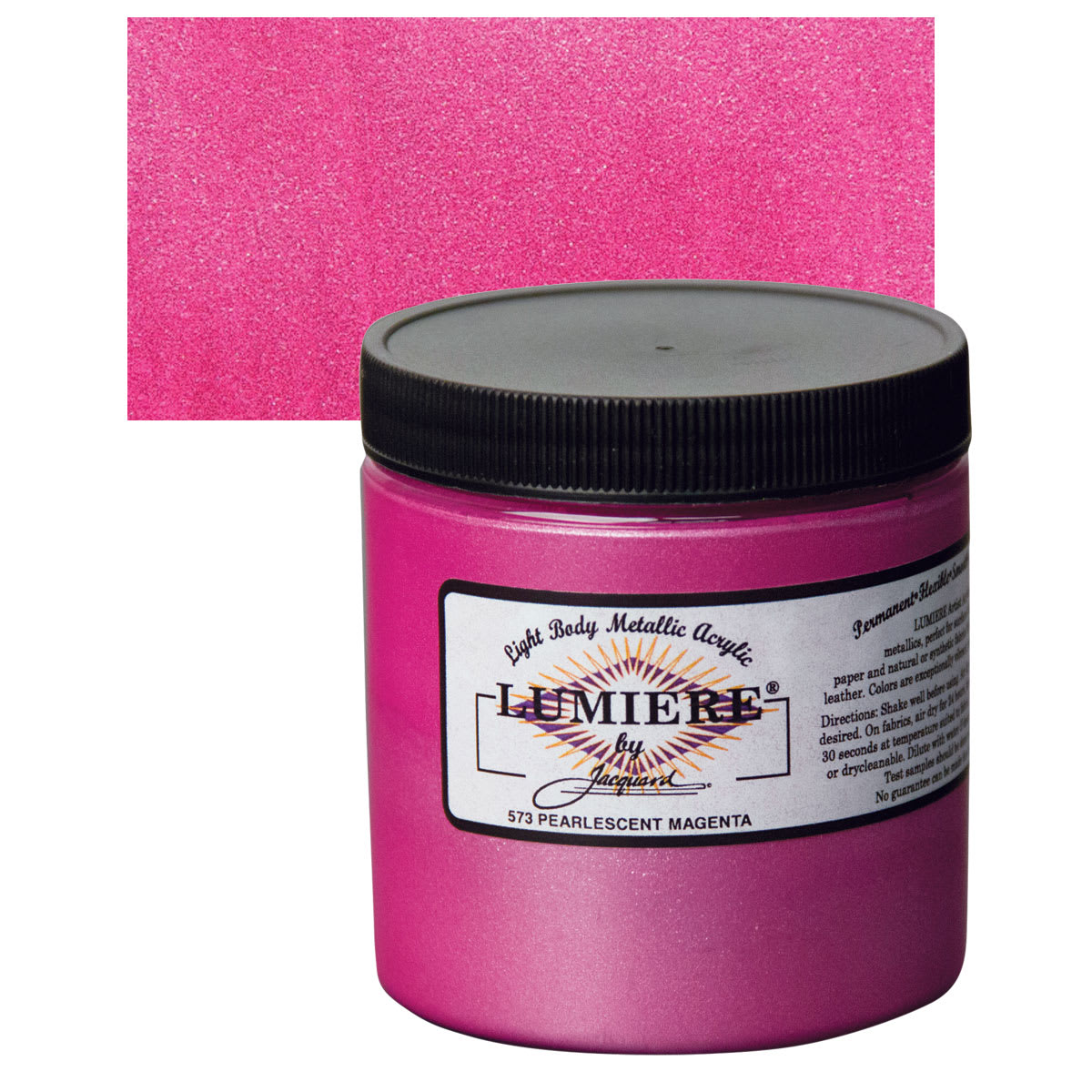Jacquard Lumiere Acrylic - Pearlescent Magenta, 8 oz Jar and swatch