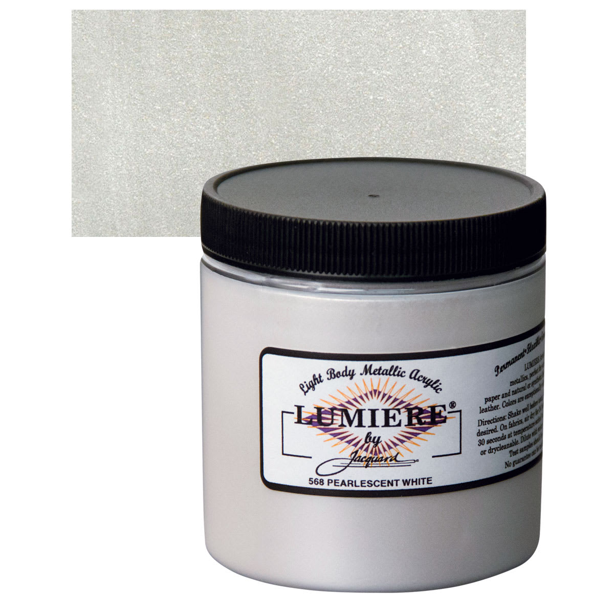 Jacquard Lumiere Acrylic - Pearlescent White, 8 oz Jar and swatch