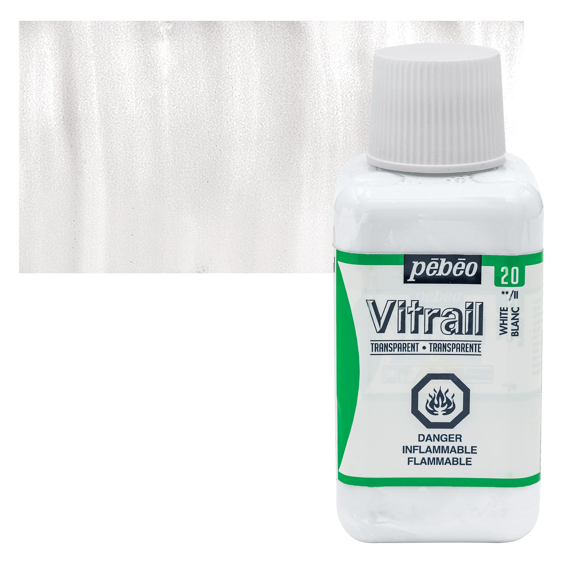Pebeo Vitrail Paint - White, 250 ml bottle and swatch