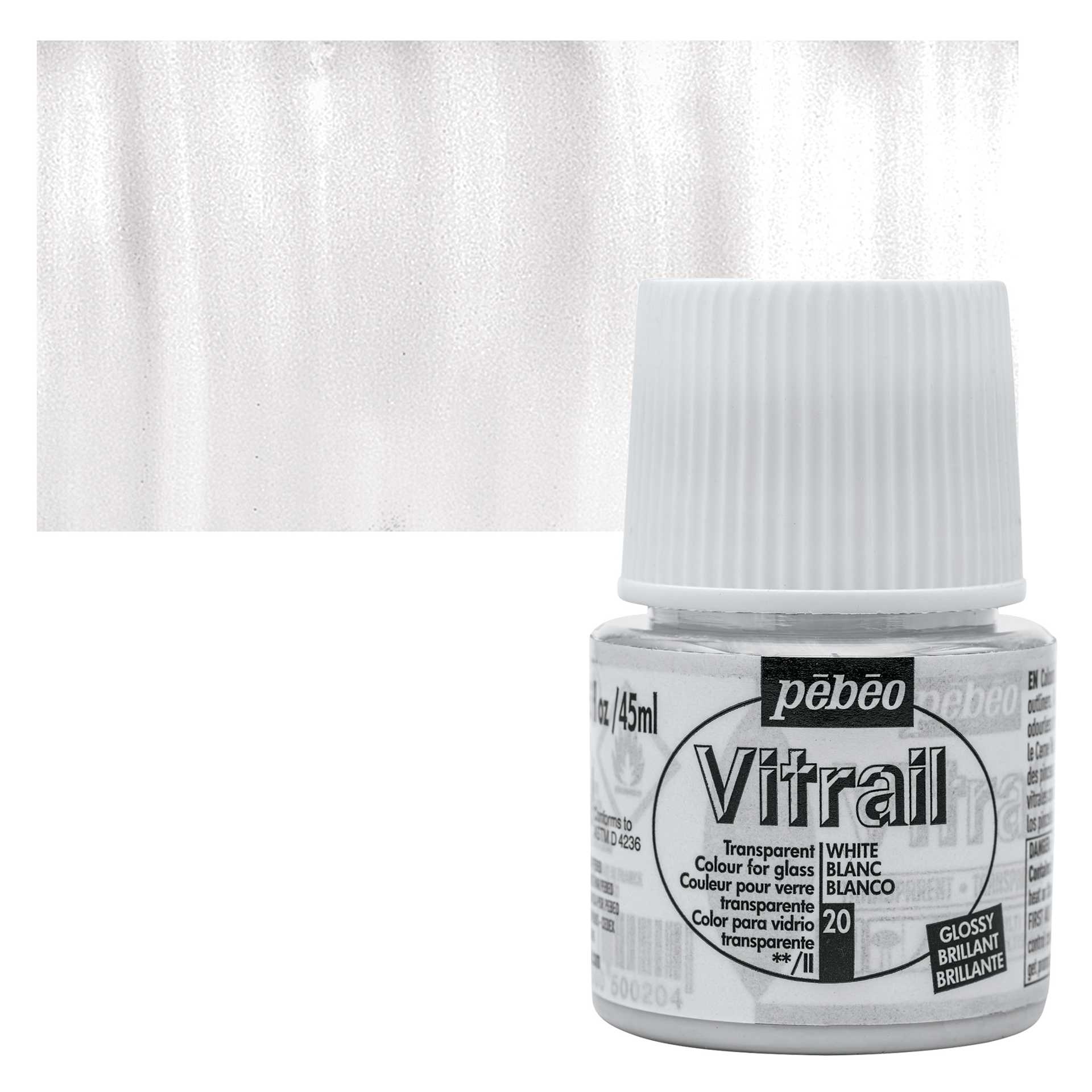 Pebeo Vitrail Paint - White, 45 ml bottle and swatch