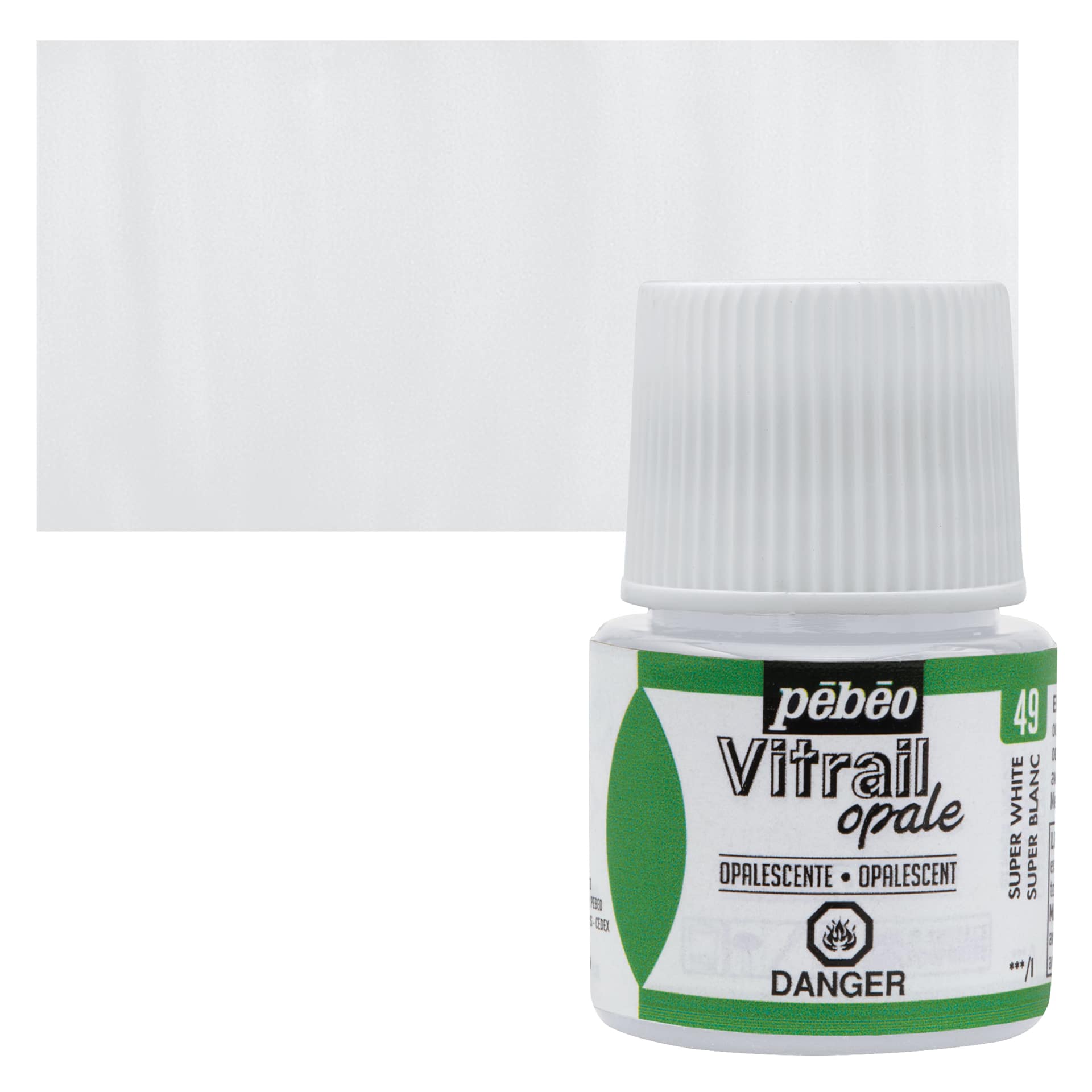 Pebeo Vitrail Paint - Opaque Super White, 45 ml bottle and swatch