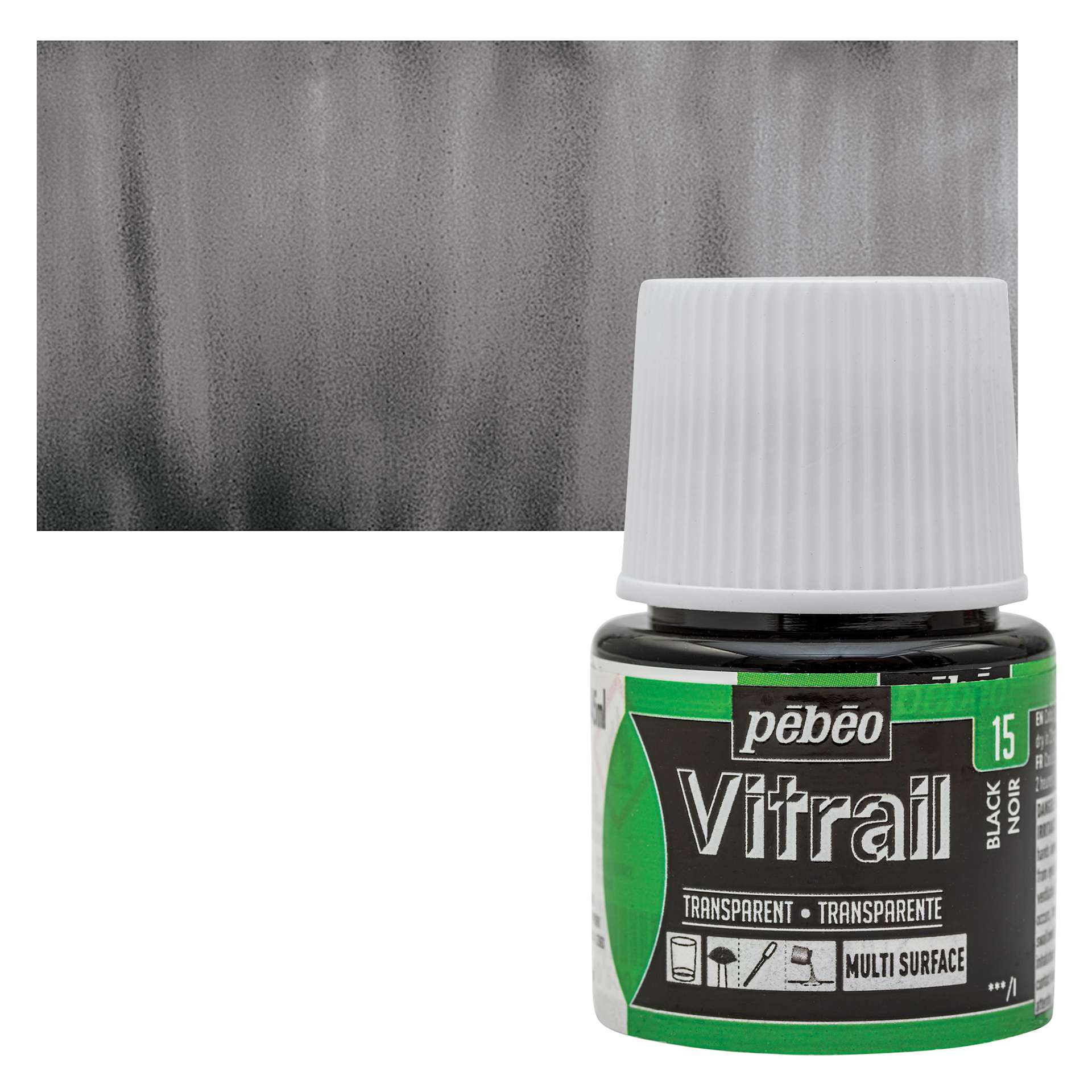 Pebeo Vitrail Paint - Black, 45 ml bottle and swatch