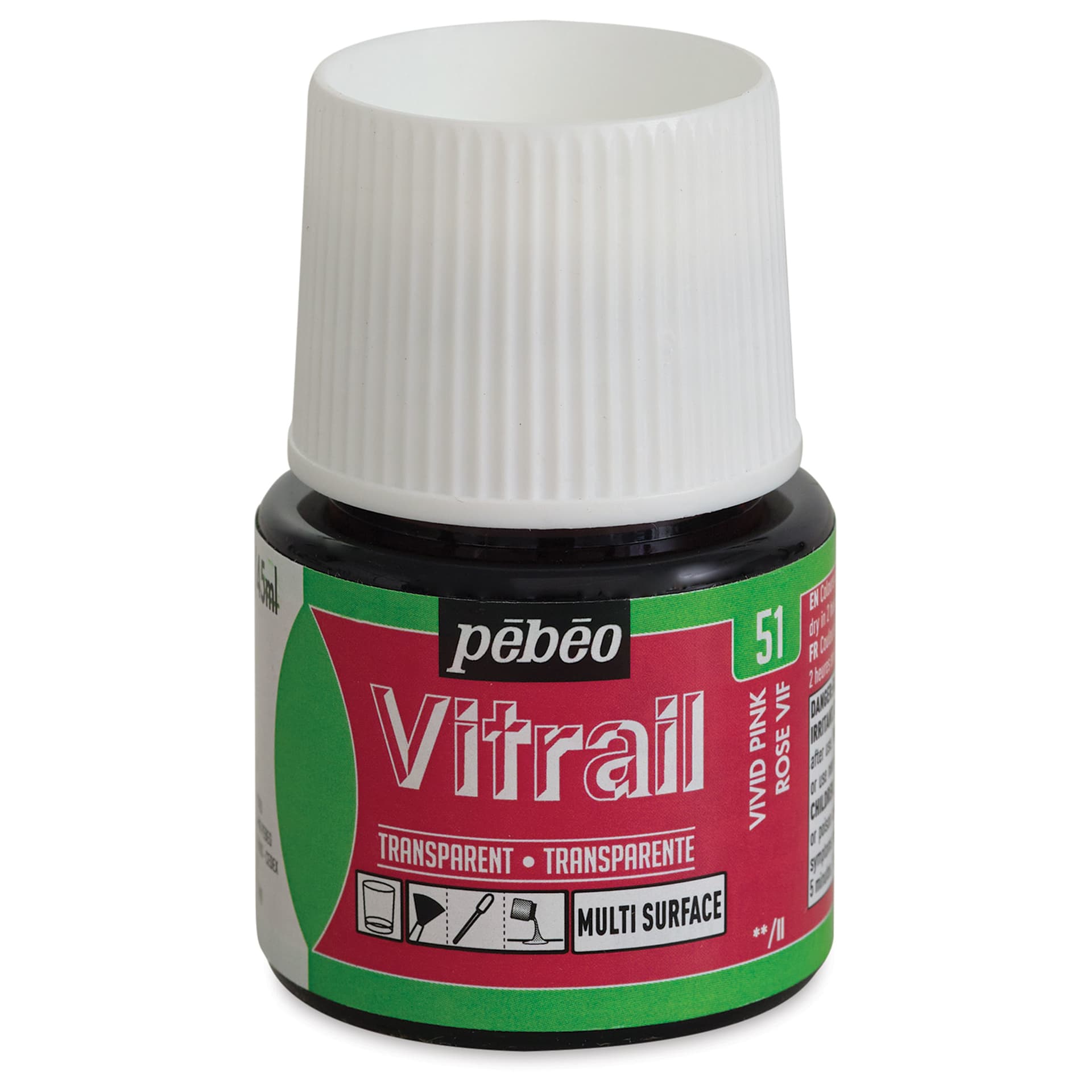 Pebeo Vitrail Paint - Vivid Pink, 45 ml bottle