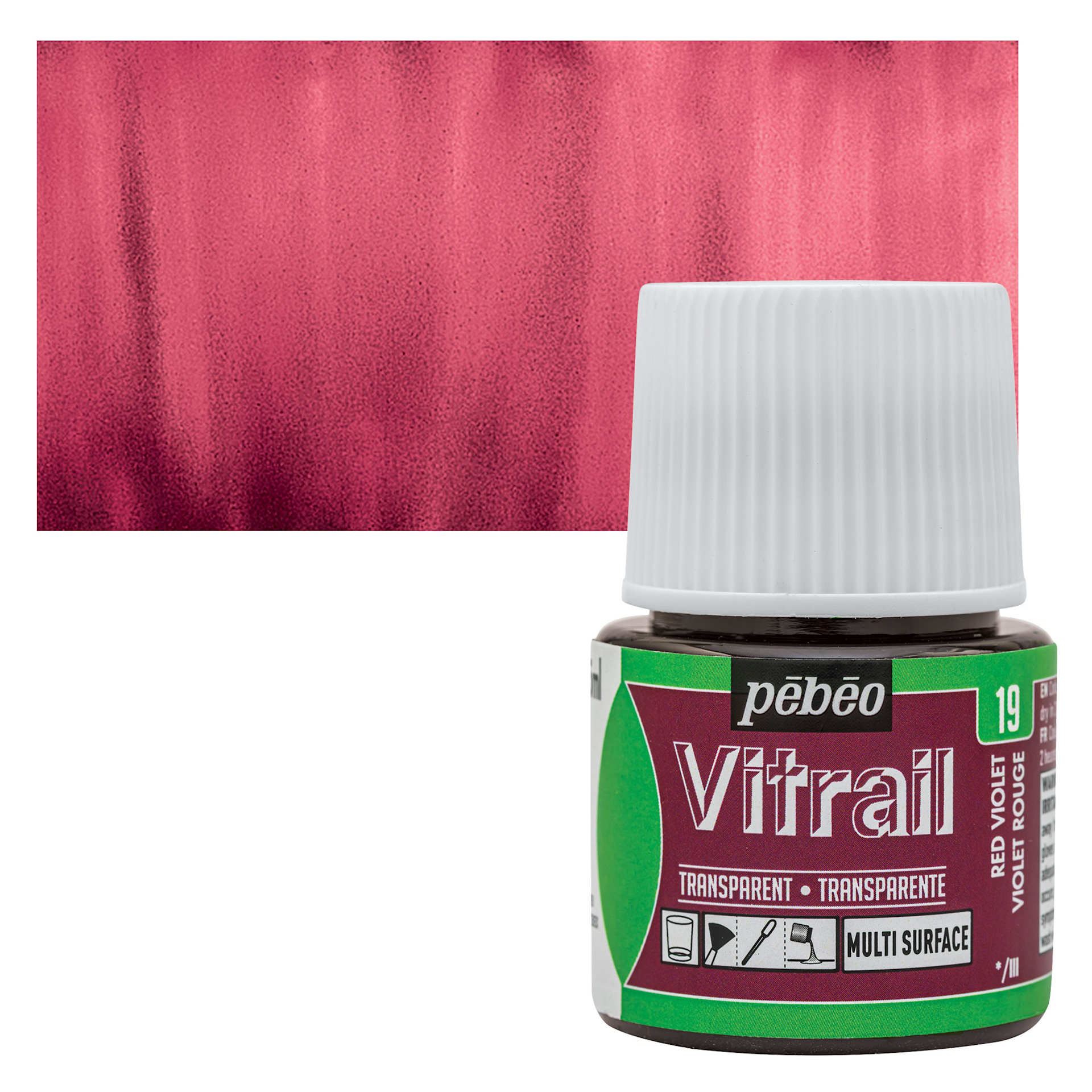 Pebeo Vitrail Paint - Red Violet, 45 ml bottle and swatch