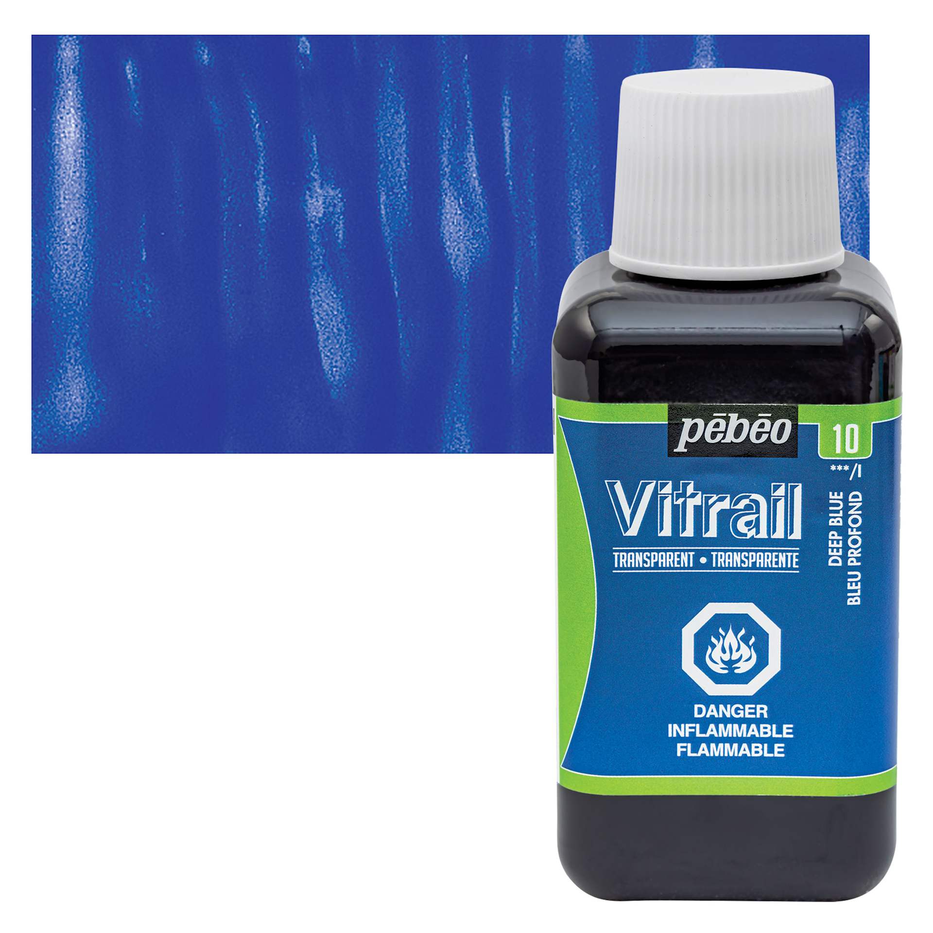Pebeo Vitrail Paint - Deep Blue, 250 ml bottle and swatch