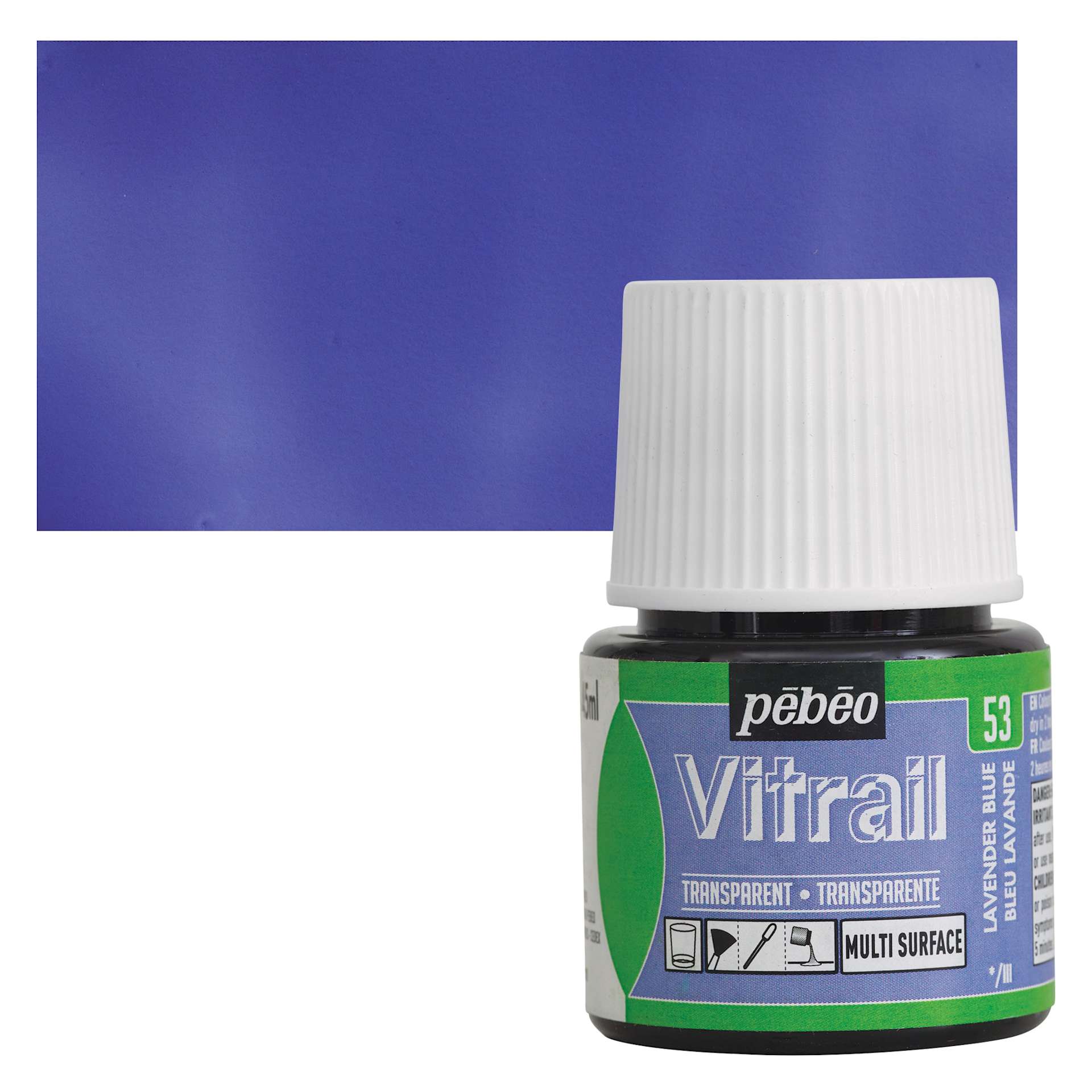 Pebeo Vitrail Paint - Lavender Blue, 45 ml bottle and swatch