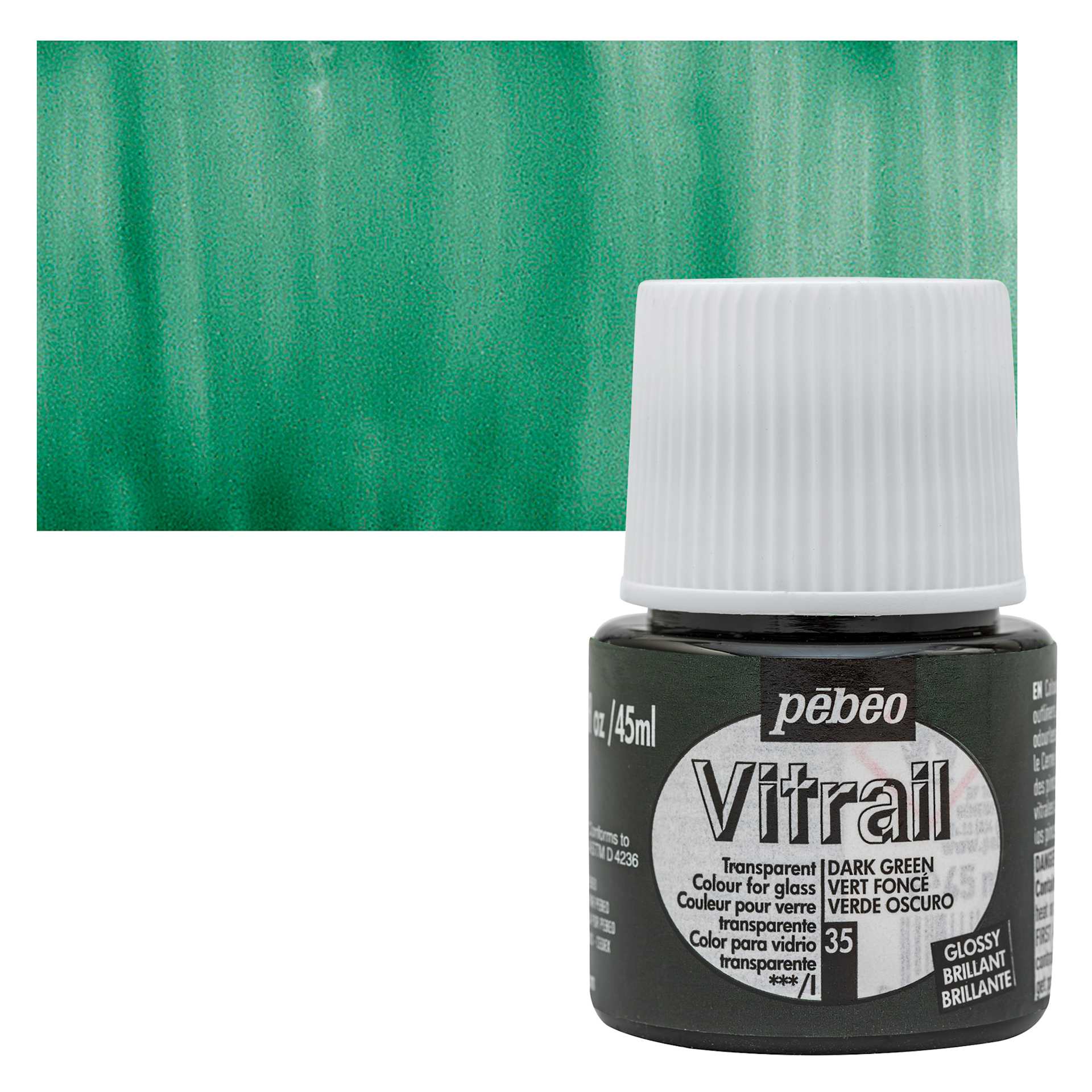 Pebeo Vitrail Paint - Dark Green, 45 ml bottle and swatch