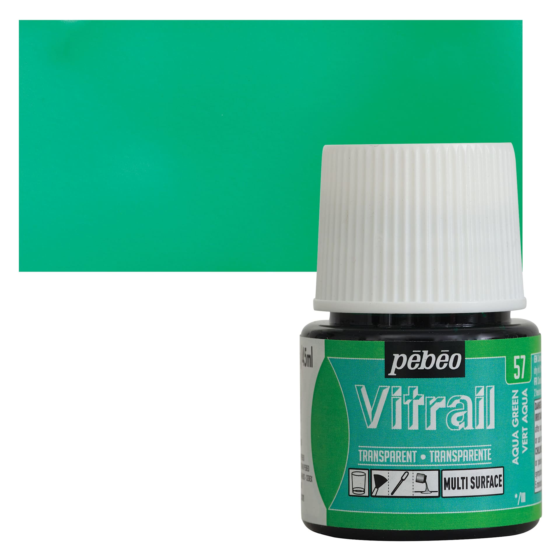 Pebeo Vitrail Paint - Aqua Green, 45 ml bottle and swatch