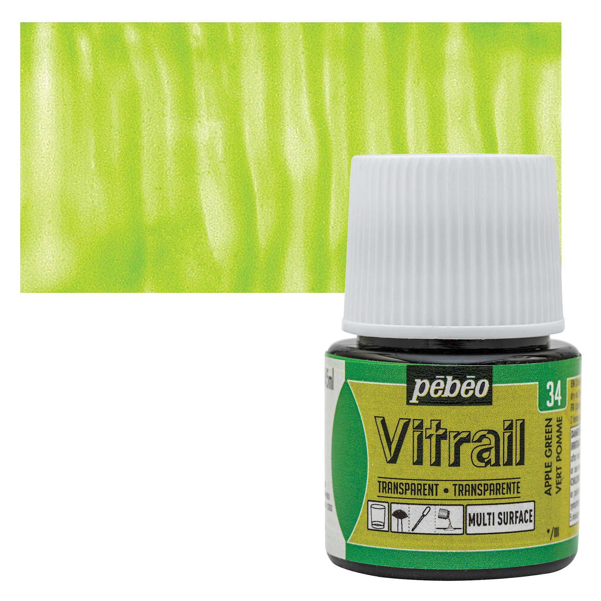 Pebeo Vitrail Paint - Apple Green, 45 ml bottle and swatch