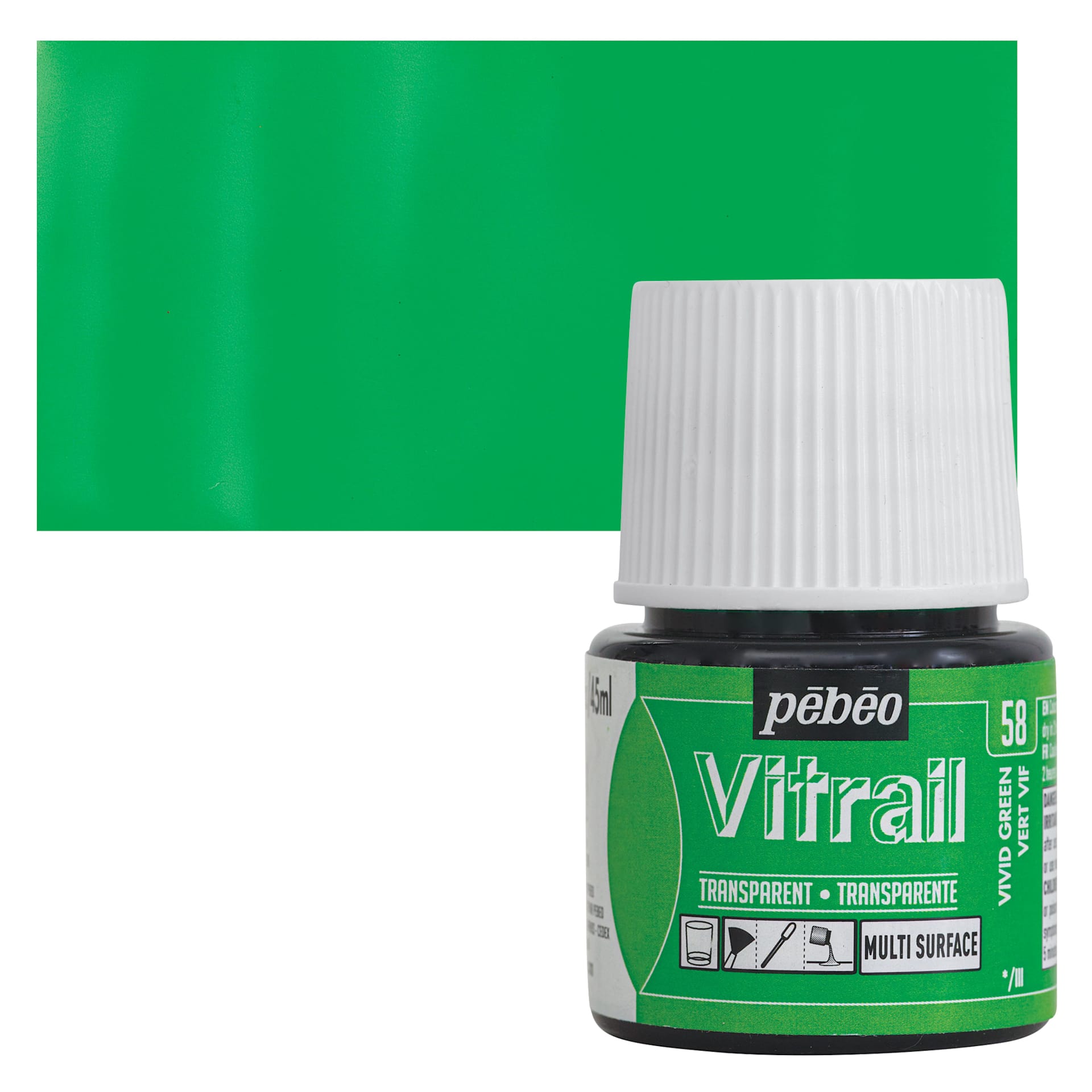 Pebeo Vitrail Paint - Vivid Green, 45 ml bottle and swatch