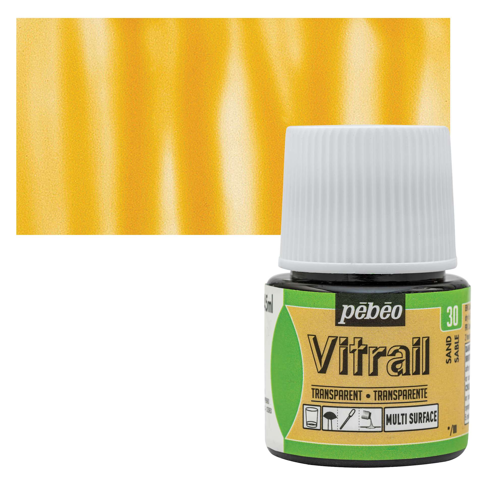 Pebeo Vitrail Paint - Sand, 45 ml bottle and swatch