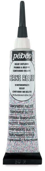 Pebeo Vitrail Paint - Tube of Transparent Glitter Relief Outliner shown