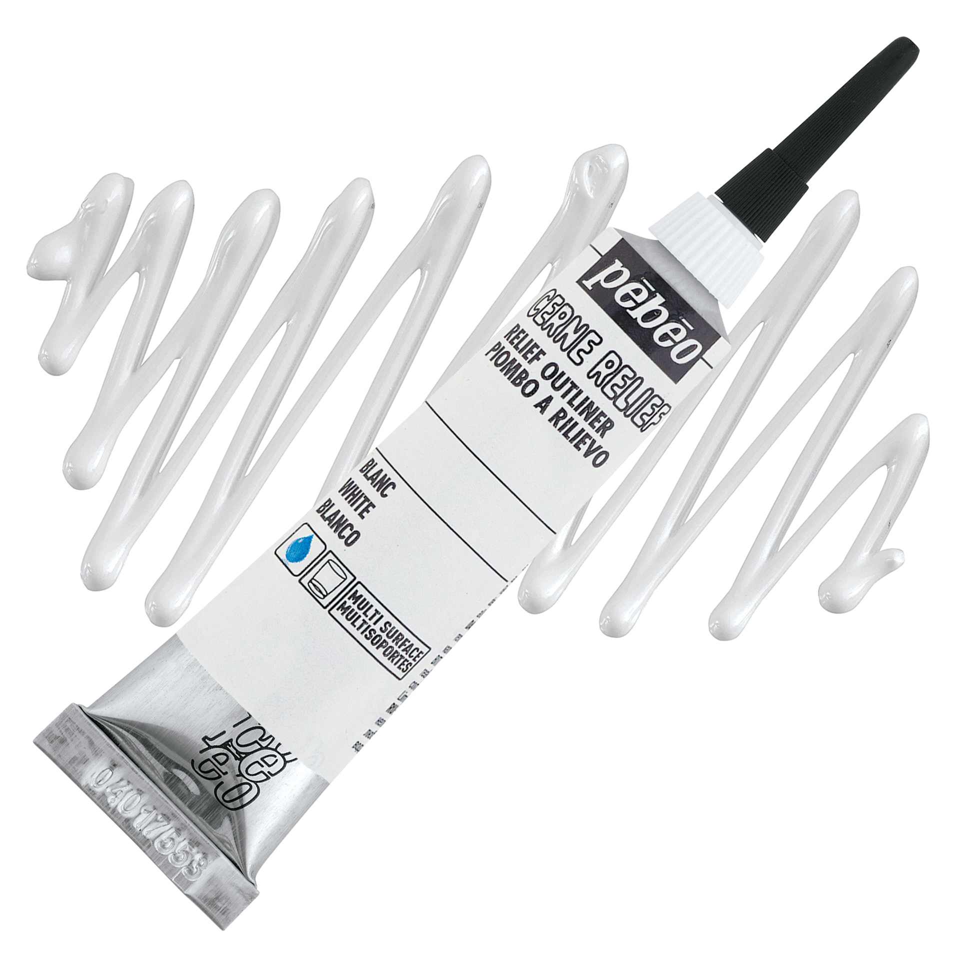 Pebeo Vitrail Paint Outliner - White Outliner, 20 ml tube and swatch