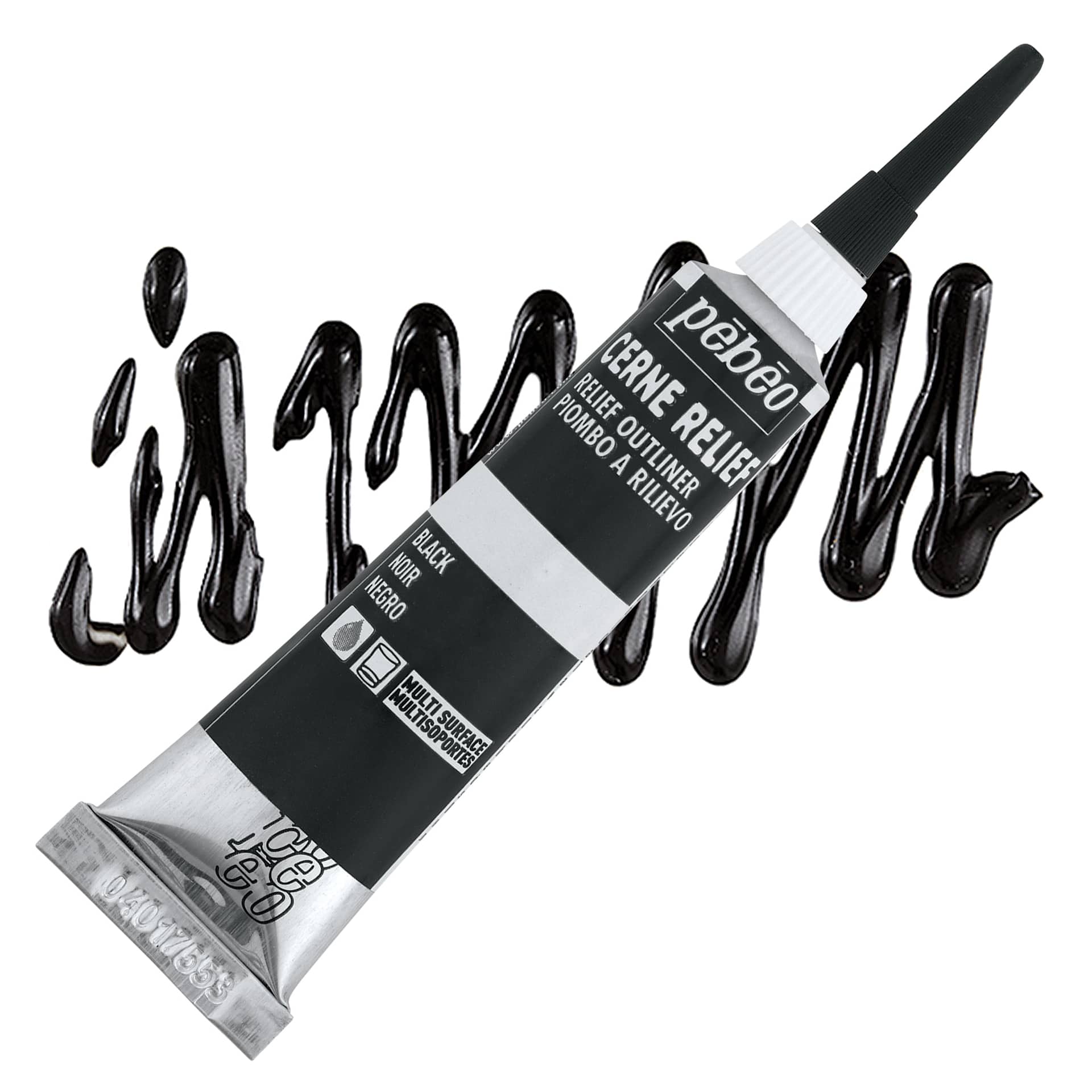 Pebeo Vitrail Paint Outliner - Black Outliner, 20 ml tube and swatch