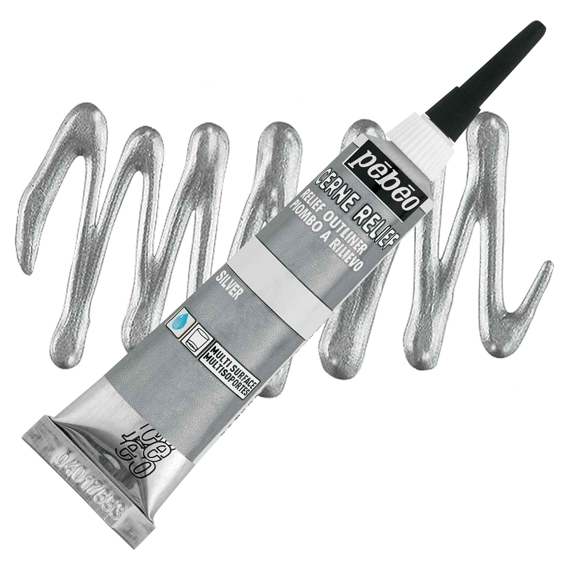 Pebeo Vitrail Paint Outliner - Silver Outliner, 20 ml tube and swatch