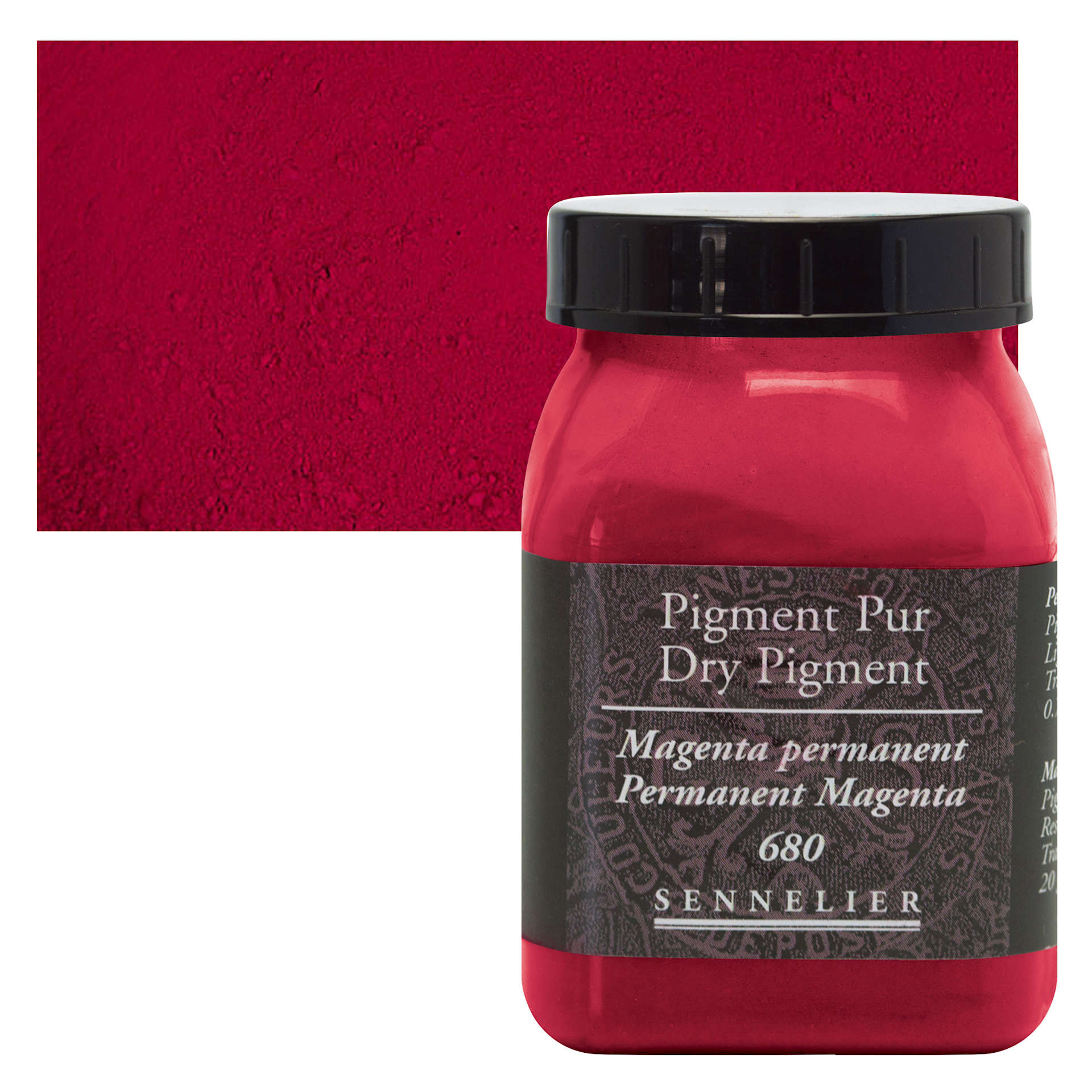 Sennelier Dry Pigment - Permanent Magenta, 20 g jar and swatch