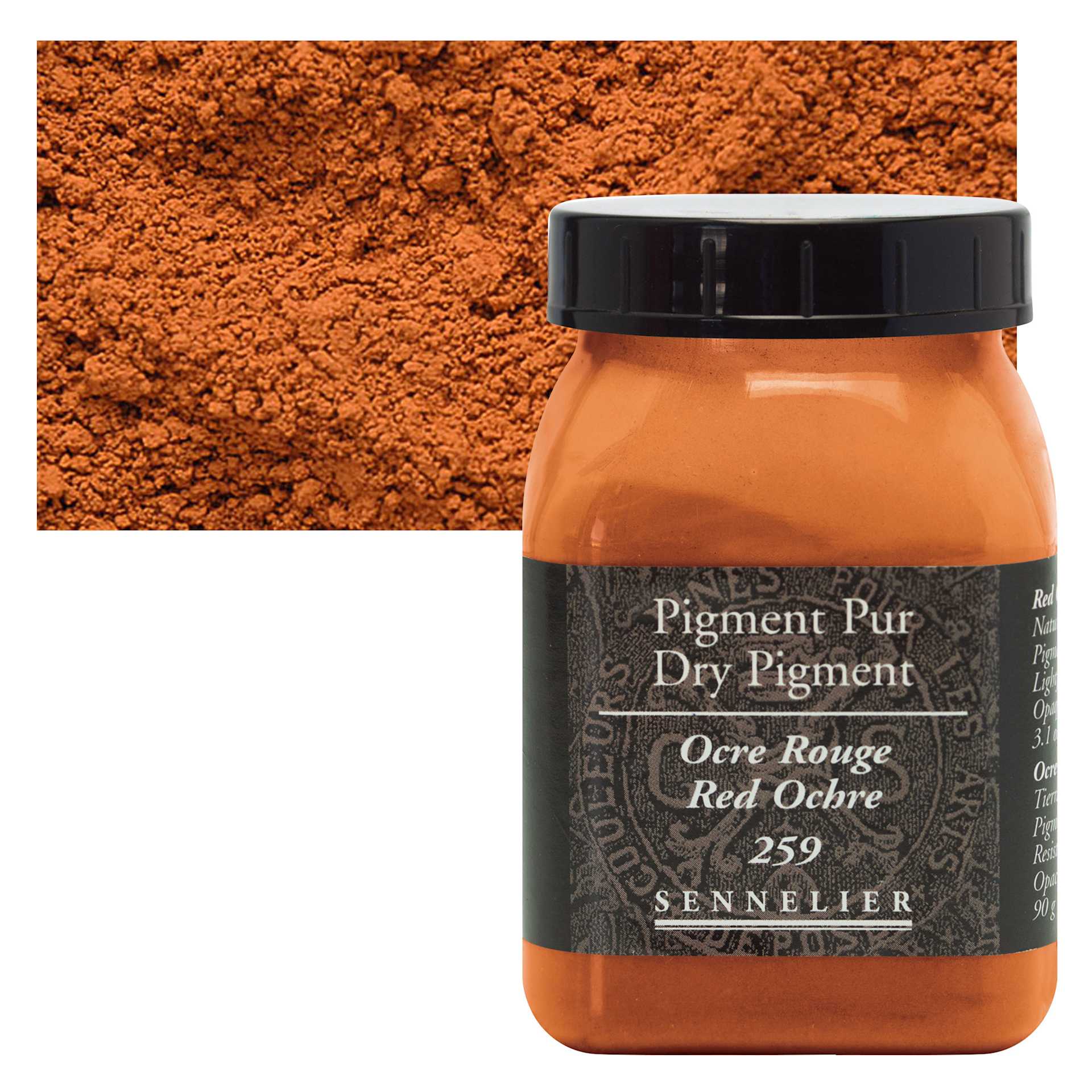 Sennelier Dry Pigment - Red Ochre, 90 g jar and swatch