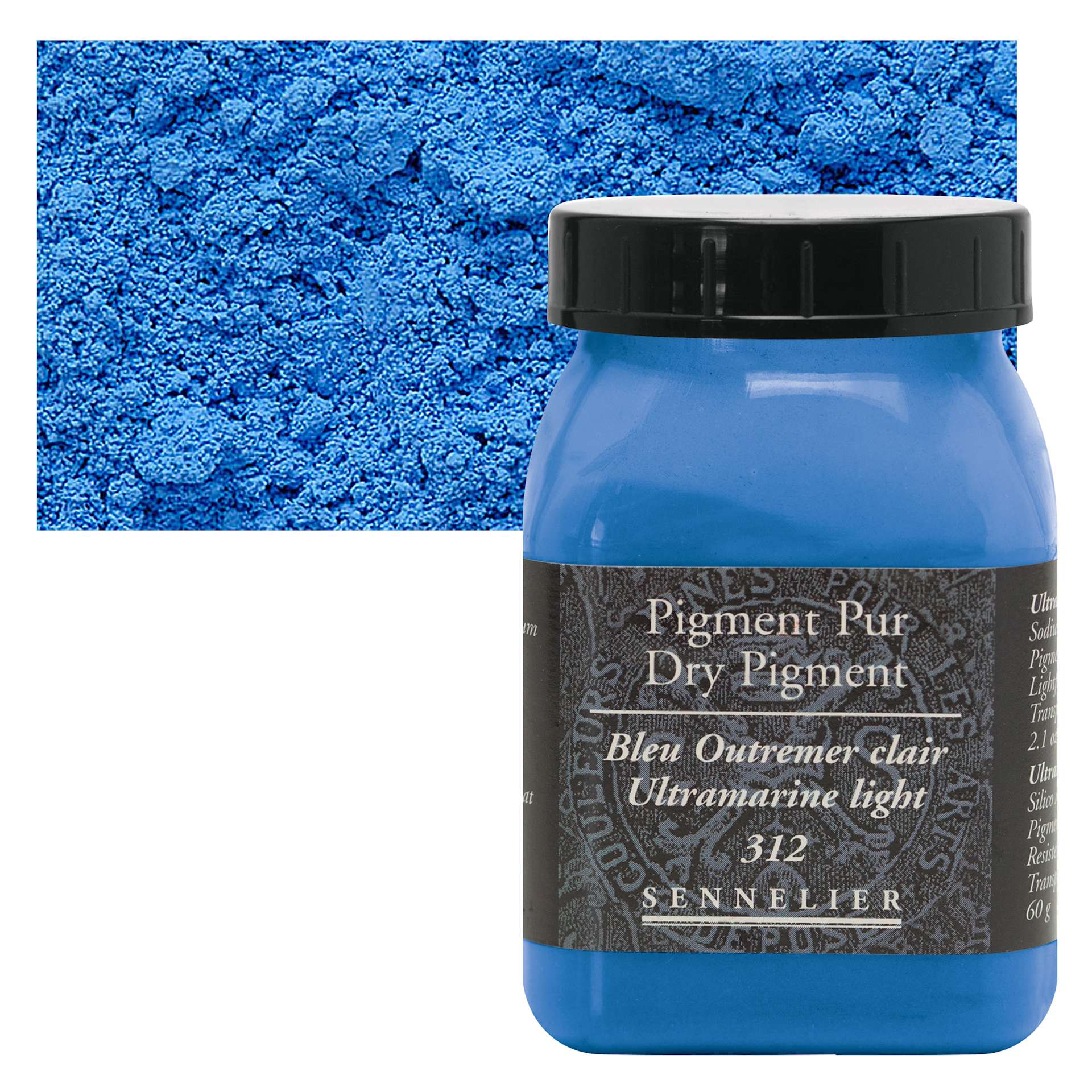 Sennelier Dry Pigment - Ultramarine Blue Light, 60 g jar and swatch