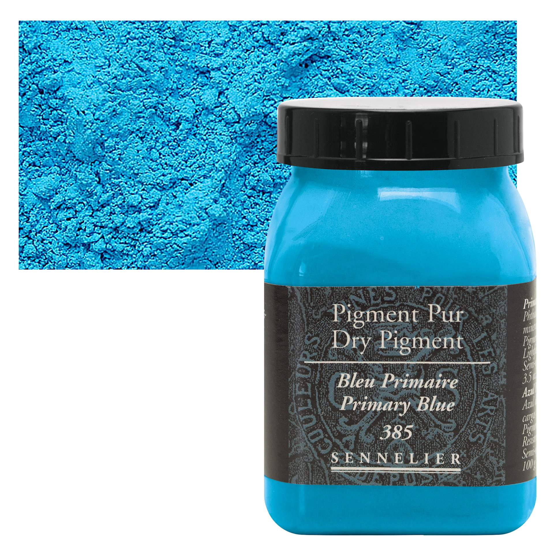 Sennelier Dry Pigment - Primary Blue, 100 g jar and swatch