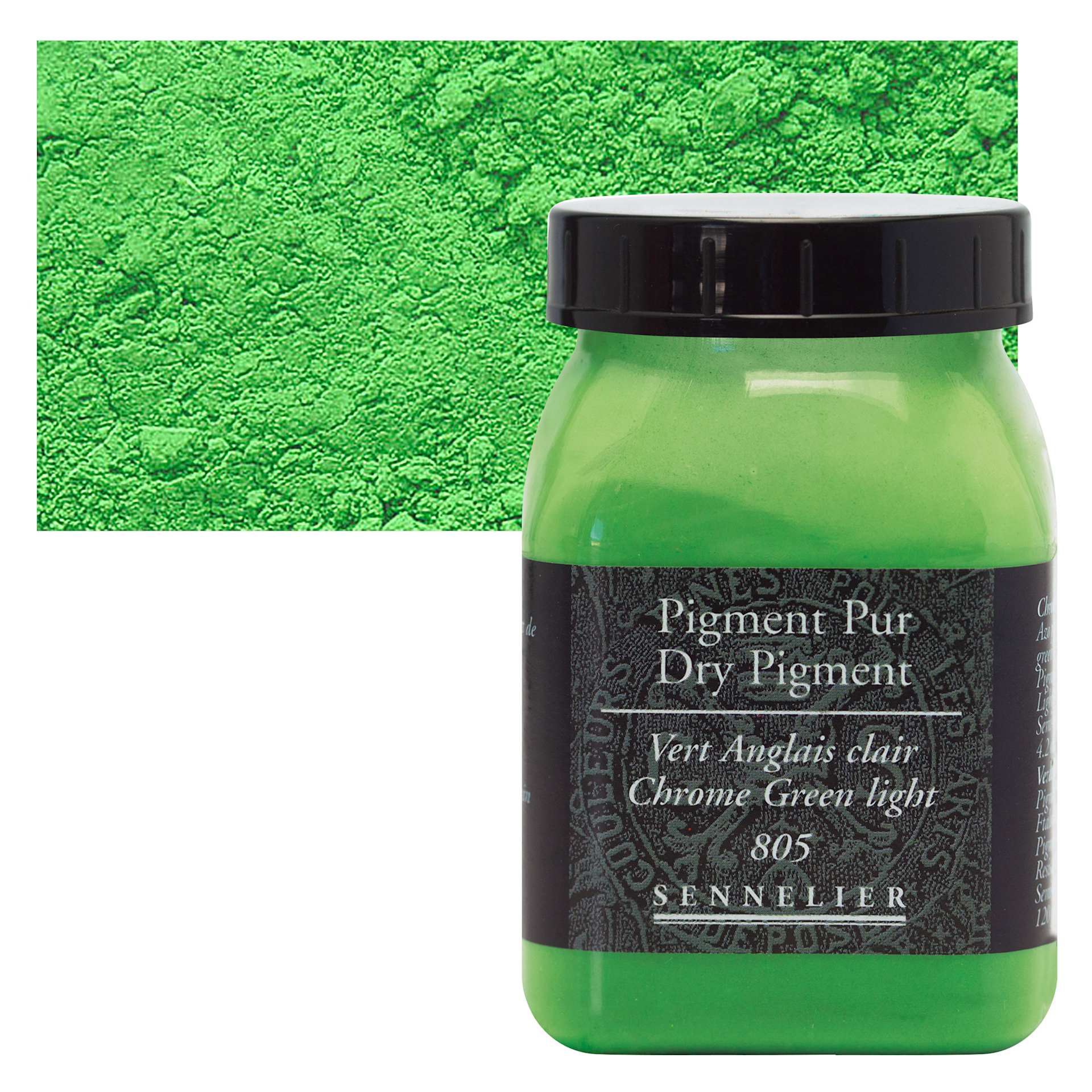 Sennelier Dry Pigment - Chrome Green Light, 120 g jar and swatch