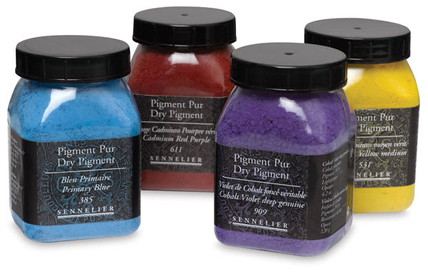 Sennelier Dry Pigments - Four Jars of different color Pigments shown
Sennelier Dry Pigments - Four Jars of different color Pigments shown