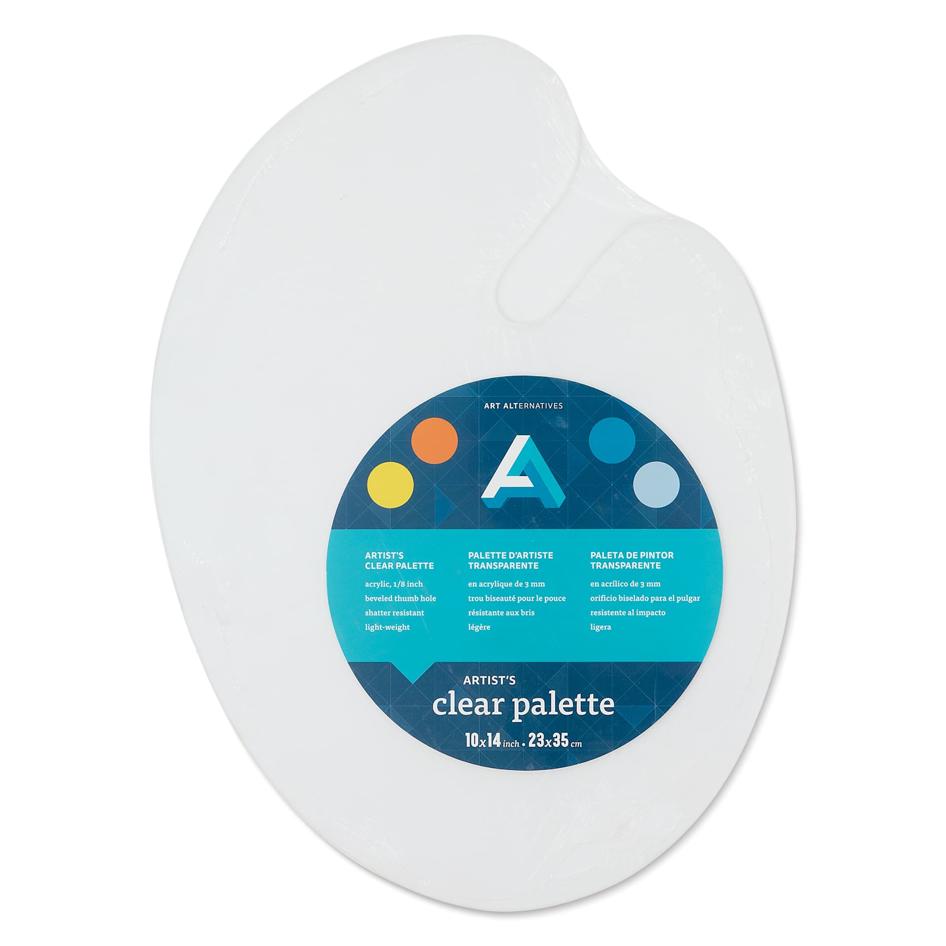 Art Alternatives Clear Acrylic Palette - Oval, 10" x 14", with label on front