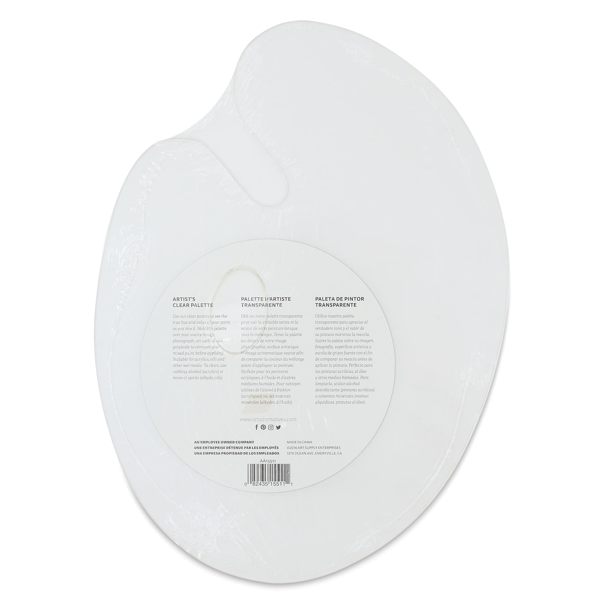 Art Alternatives Clear Acrylic Palette - Oval, 10" x 14", back label