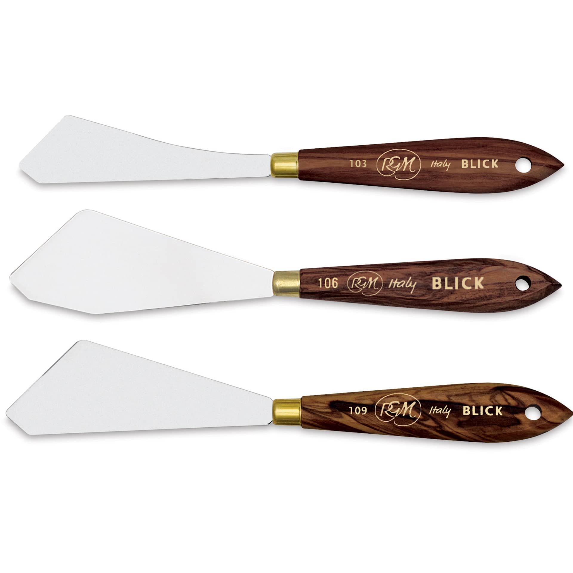 Blick Palette Knives by RGM, three Large Multi-Angle Scraper palettes in various sizes Blick Palette Knives by RGM, three Large Multi-Angle Scraper palettes in various sizes