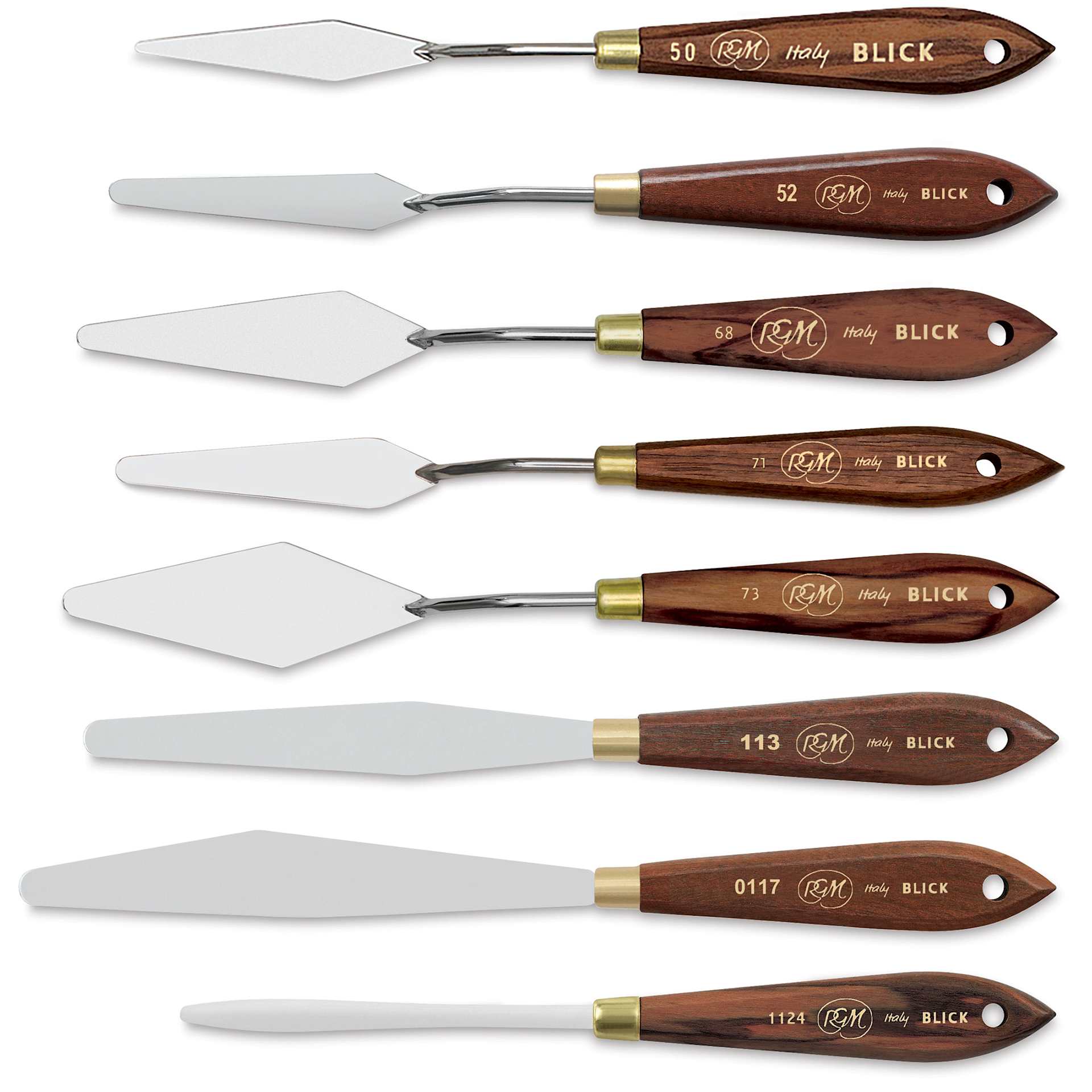 Blick Palette Knives by RGM, eight Long Spade palettes in various sizes