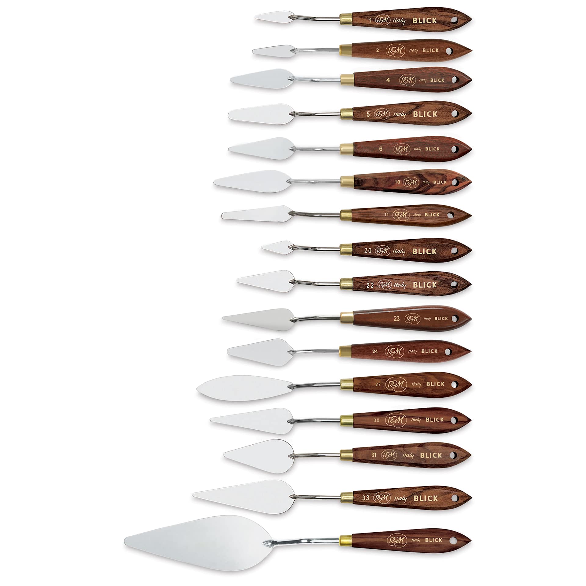 Blick Palette Knives by RGM, sixteen Trowel palettes in various sizes Blick Palette Knives by RGM, sixteen Trowel palettes in various sizes