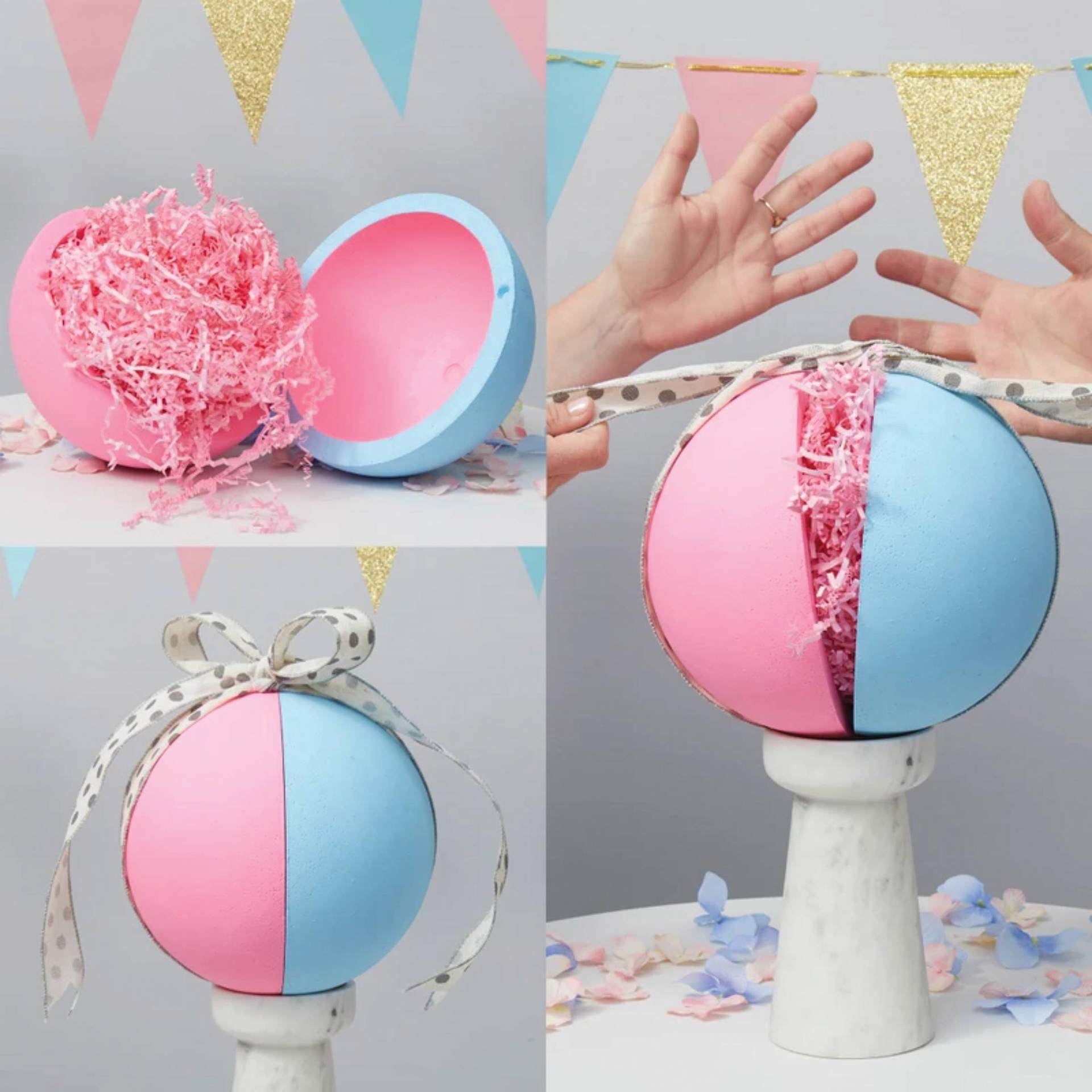 FloraCraft SmoothFoM Foam - Half Ball, 8" Dia finished gender reveal project example