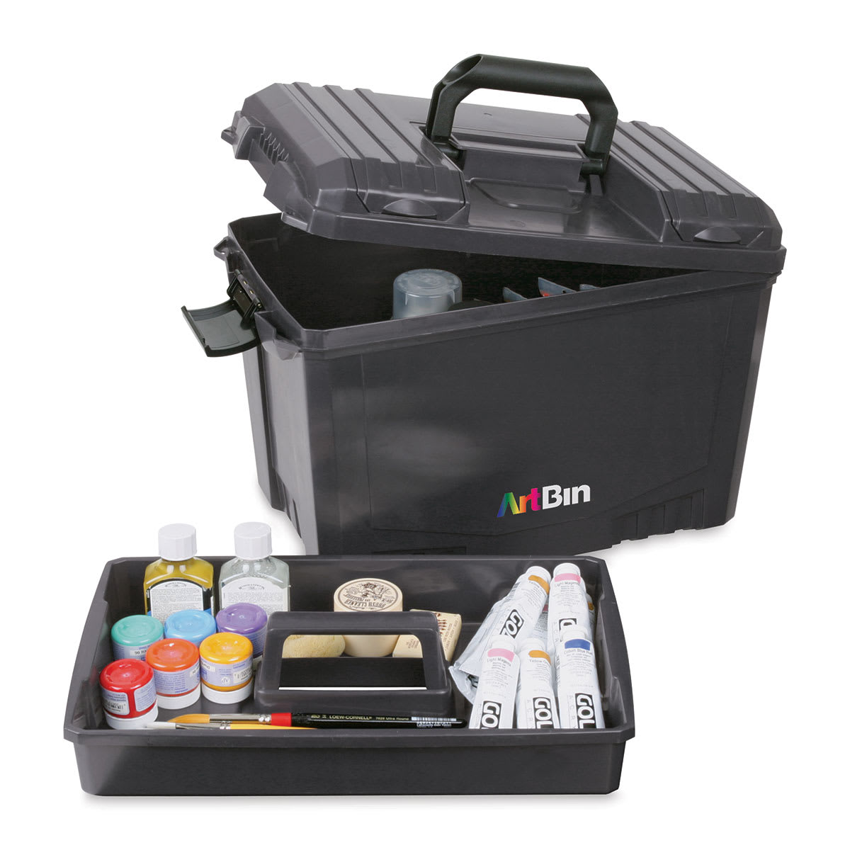 ArtBin Sidekick XL Storage Bin (Shown open with tray removed and supplies in tray. Supplies not included.) ArtBin Sidekick XL Storage Bin (Shown open with tray removed and supplies in tray. Supplies not included.)