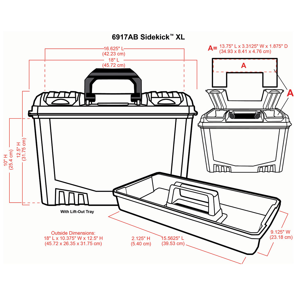 ArtBin Sidekick XL Storage Bin (illustration with corresponding dimensions) ArtBin Sidekick XL Storage Bin (illustration with corresponding dimensions)