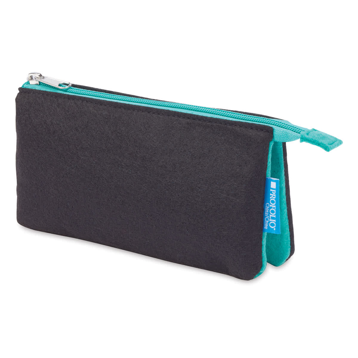 Itoya Profolio Midtown Pouches - Angled view of small Black/Wintergreen pouch
